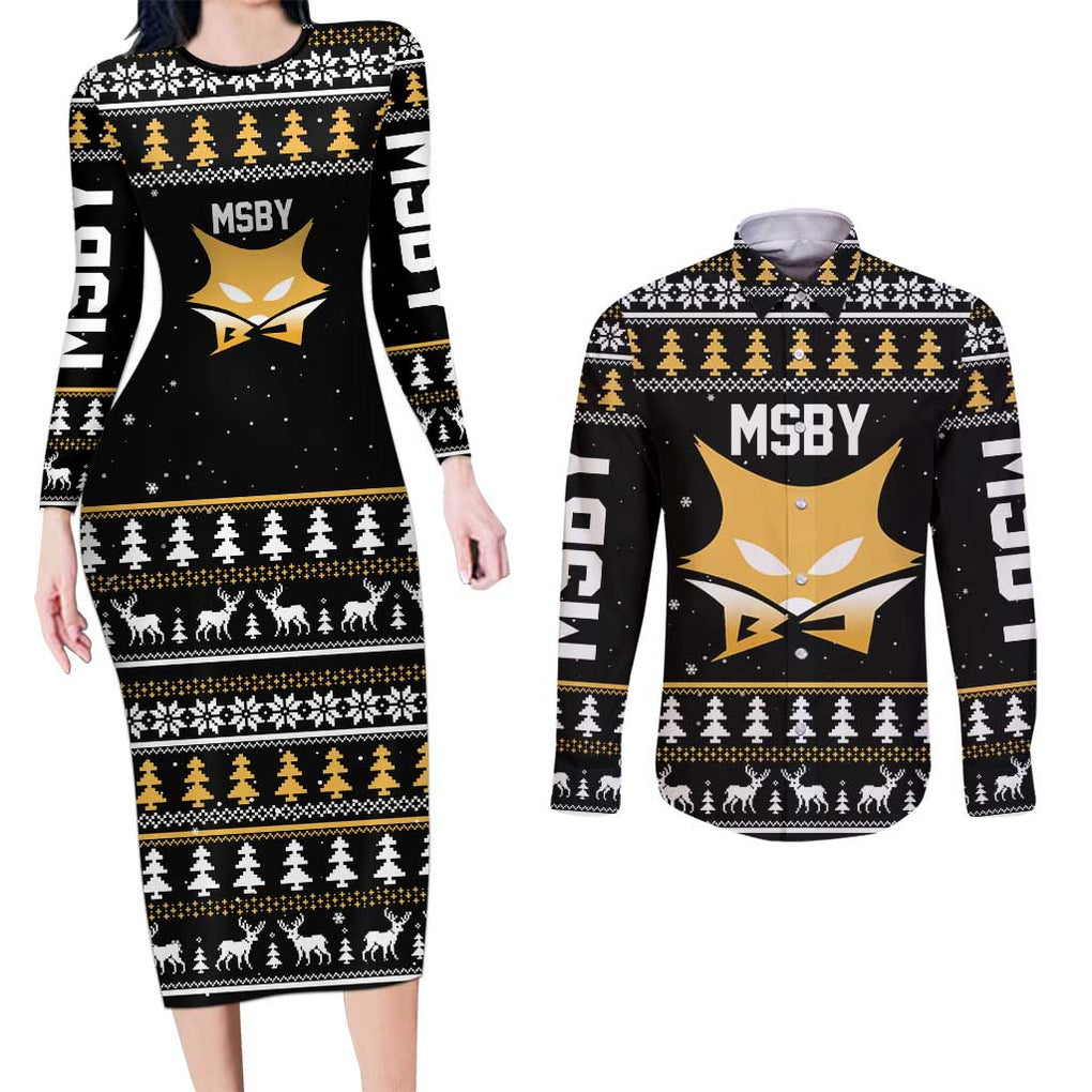 MSBY - MSBY Black Jackal Couples Matching Long Sleeve Bodycon Dress and Long Sleeve Button Shirt Anime Mix Christmas Style