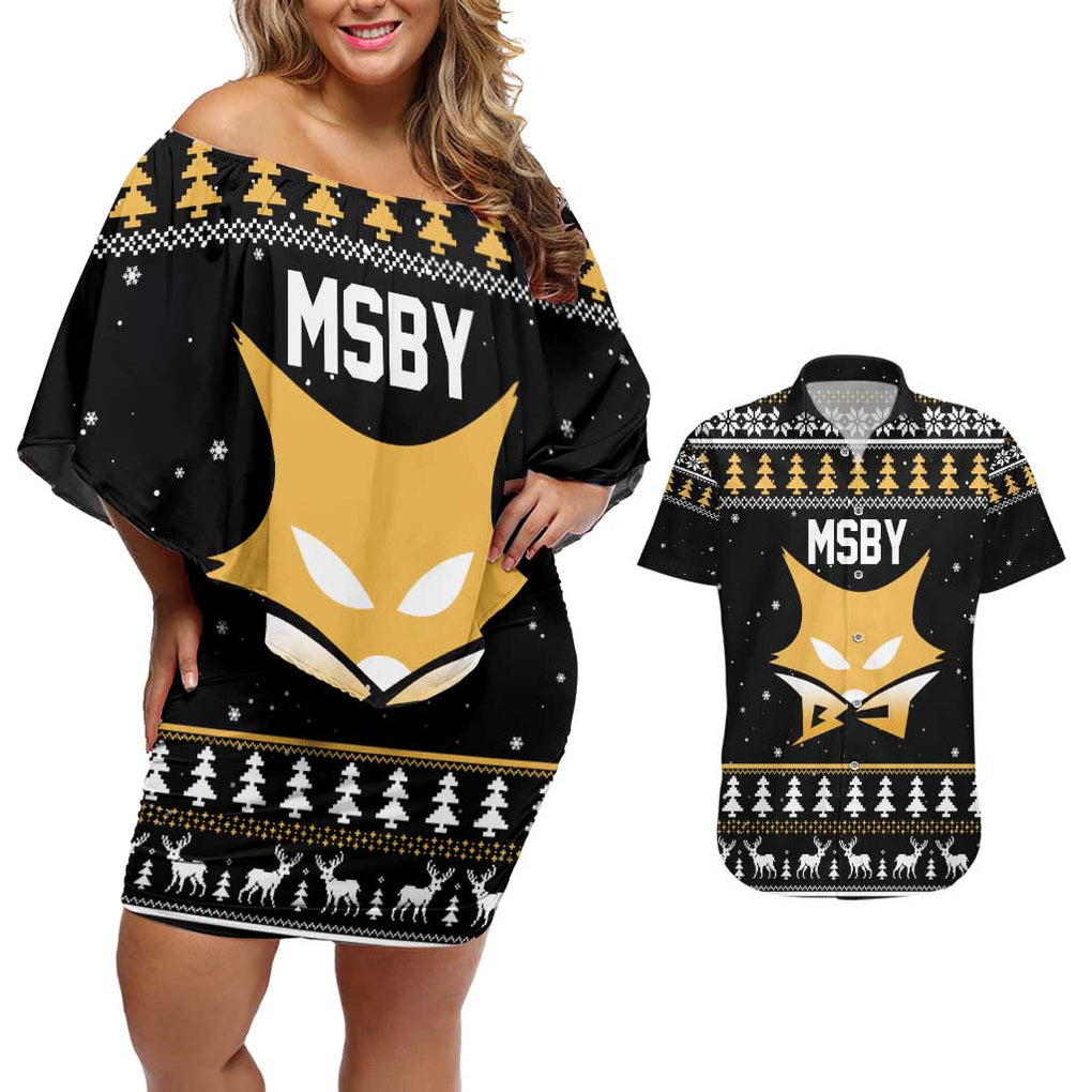 MSBY - MSBY Black Jackal Couples Matching Off Shoulder Short Dress and Hawaiian Shirt Anime Mix Christmas Style