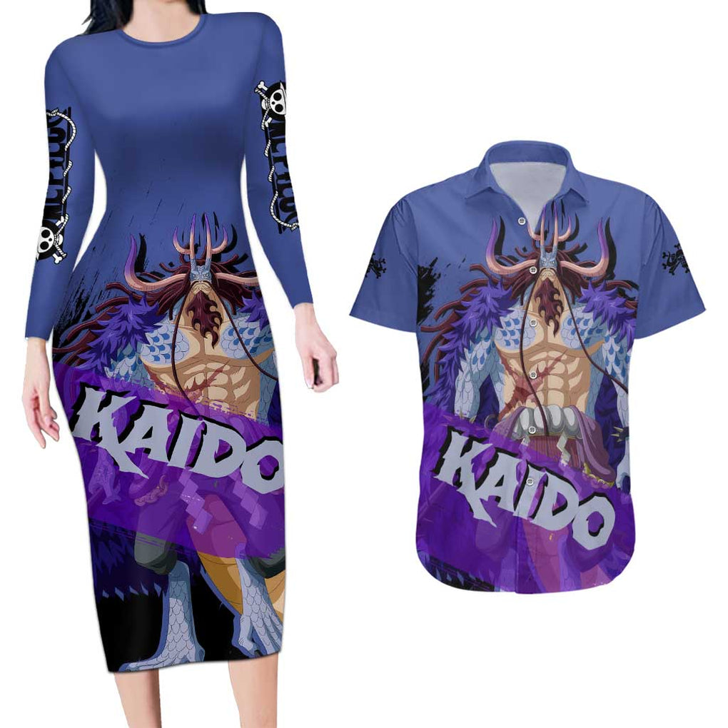 Kaido - One Piece Couples Matching Long Sleeve Bodycon Dress and Hawaiian Shirt Anime Style