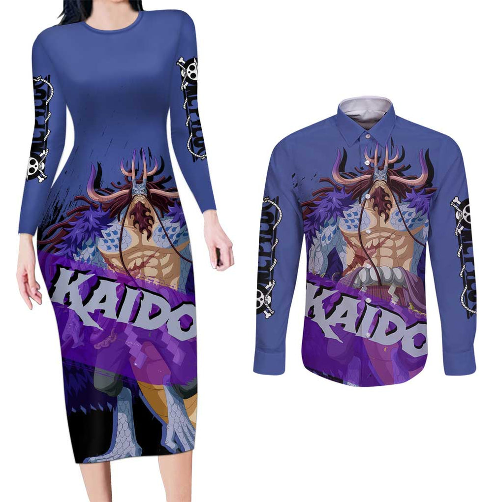 Kaido - One Piece Couples Matching Long Sleeve Bodycon Dress and Long Sleeve Button Shirt Anime Style