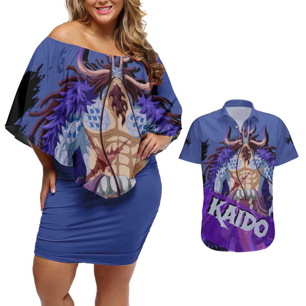 Kaido - One Piece Couples Matching Off Shoulder Short Dress and Hawaiian Shirt Anime Style