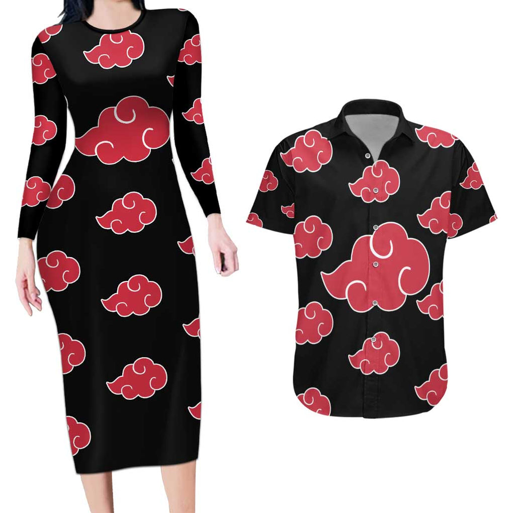 Akatsuki Uniform - Naruto Couples Matching Long Sleeve Bodycon Dress and Hawaiian Shirt Anime Style