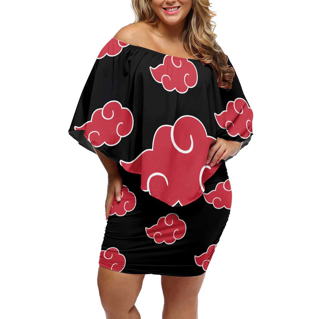 Akatsuki Uniform - Naruto Off Shoulder Short Dress Anime Style