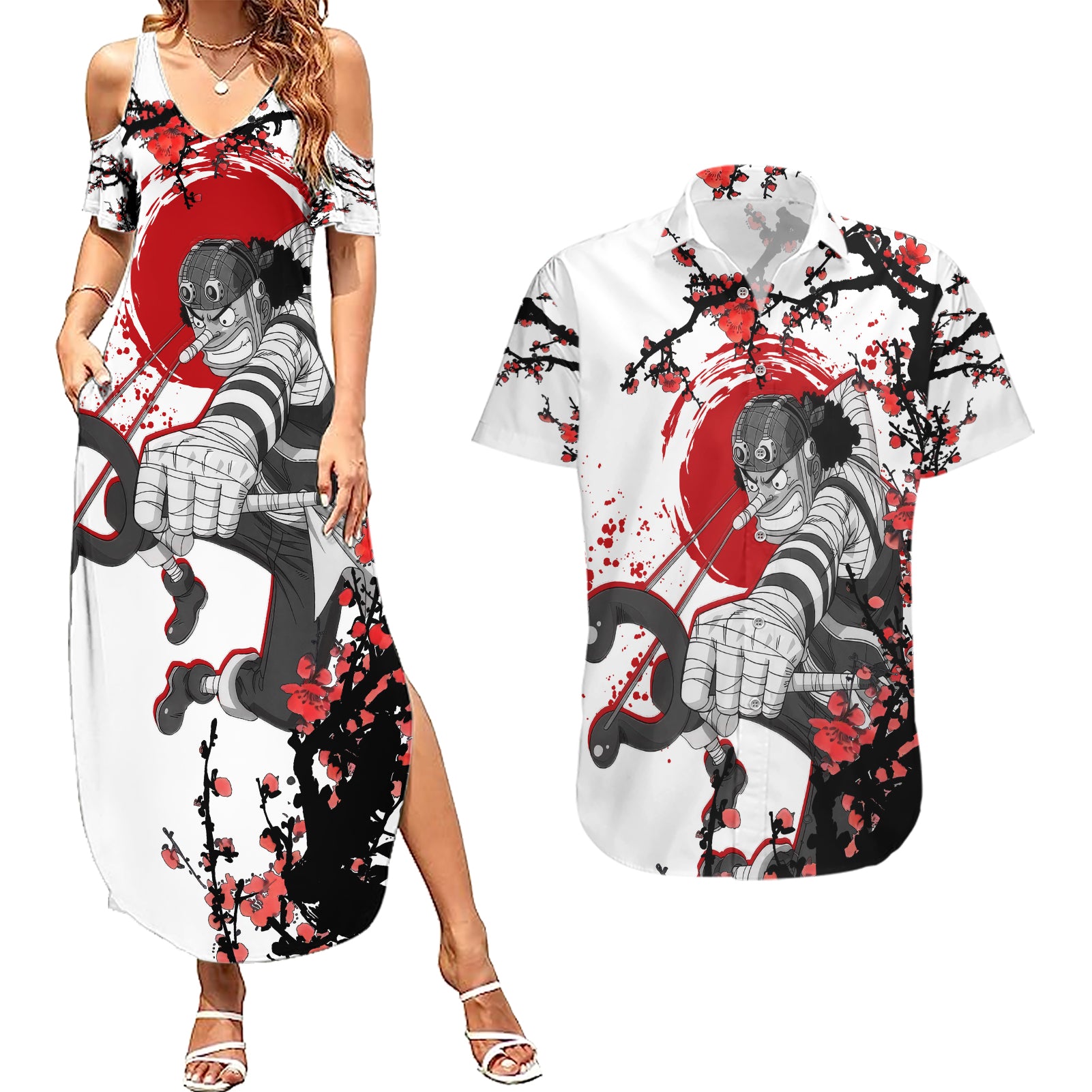 Usopp - Japan Style Anime Couples Matching Summer Maxi Dress and Hawaiian Shirt