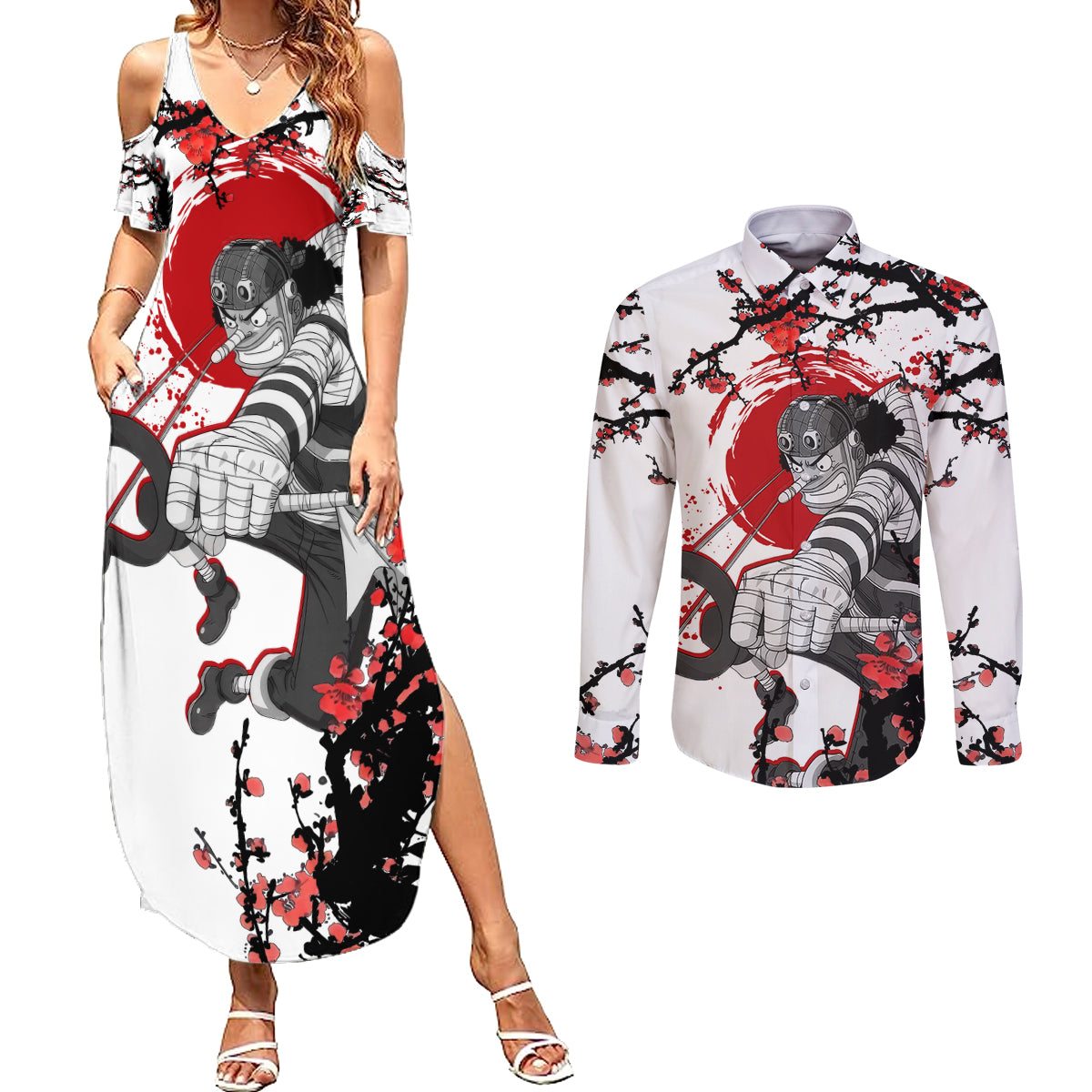 Usopp - Japan Style Anime Couples Matching Summer Maxi Dress and Long Sleeve Button Shirt