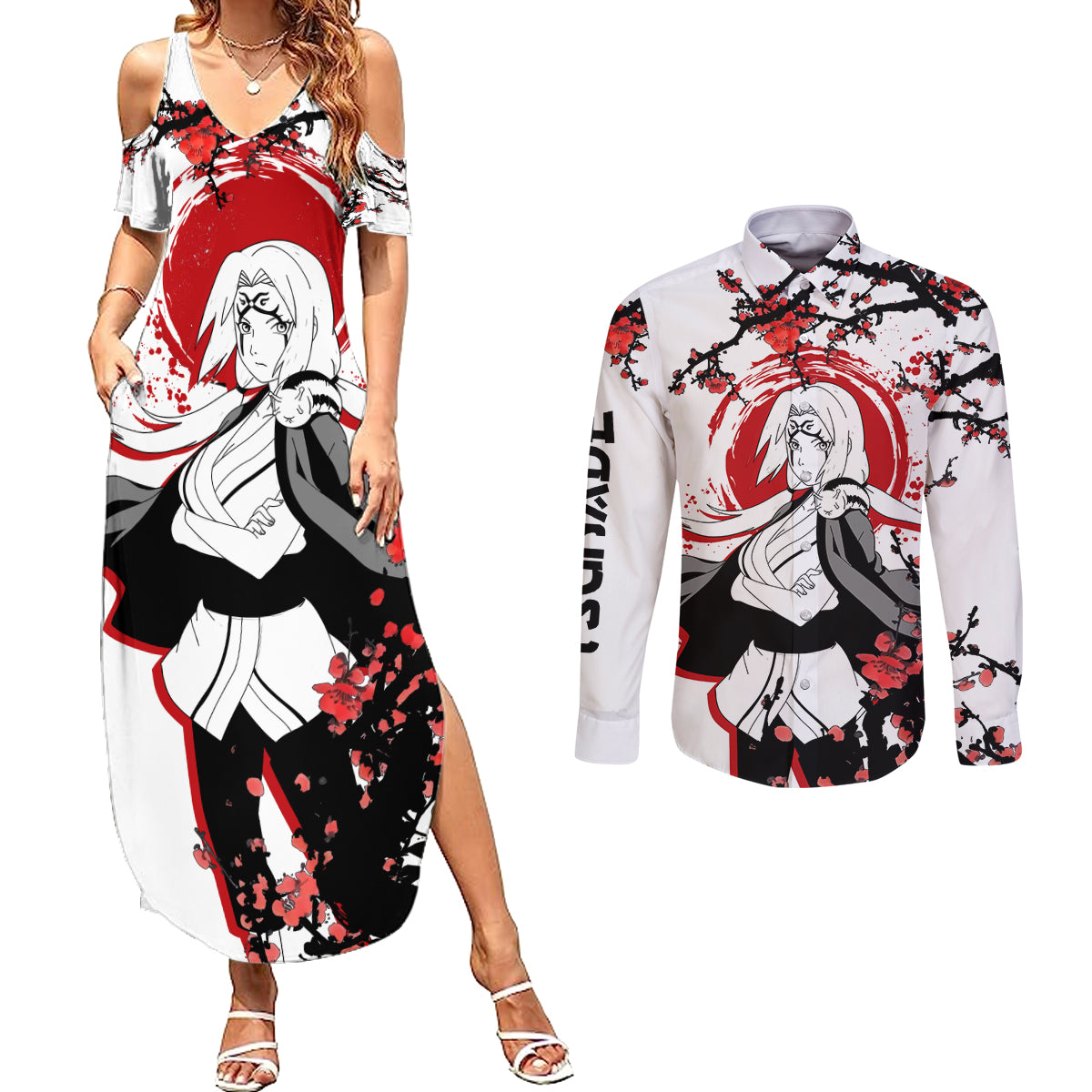 Tsunade - Japan Style Anime Couples Matching Summer Maxi Dress and Long Sleeve Button Shirt