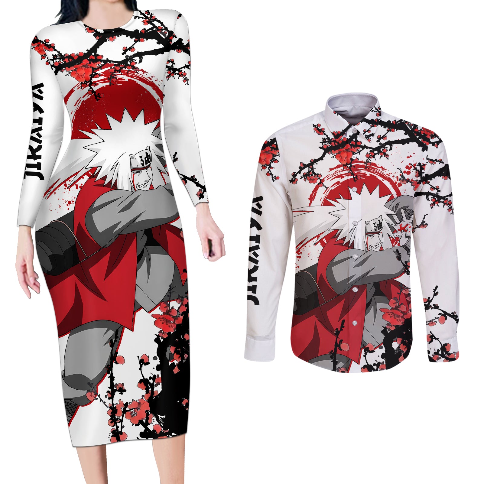 Jiraiya - Japan Style Anime Couples Matching Long Sleeve Bodycon Dress and Long Sleeve Button Shirt