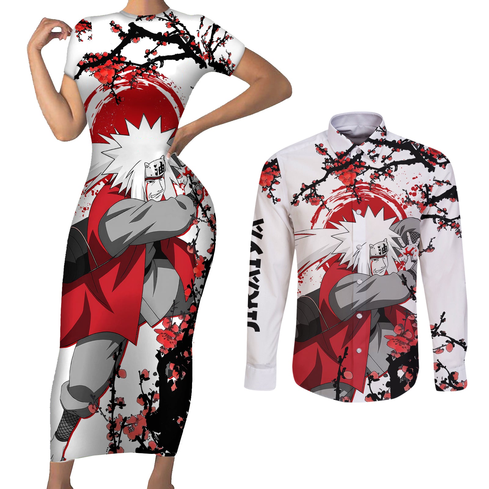 Jiraiya - Japan Style Anime Couples Matching Short Sleeve Bodycon Dress and Long Sleeve Button Shirt