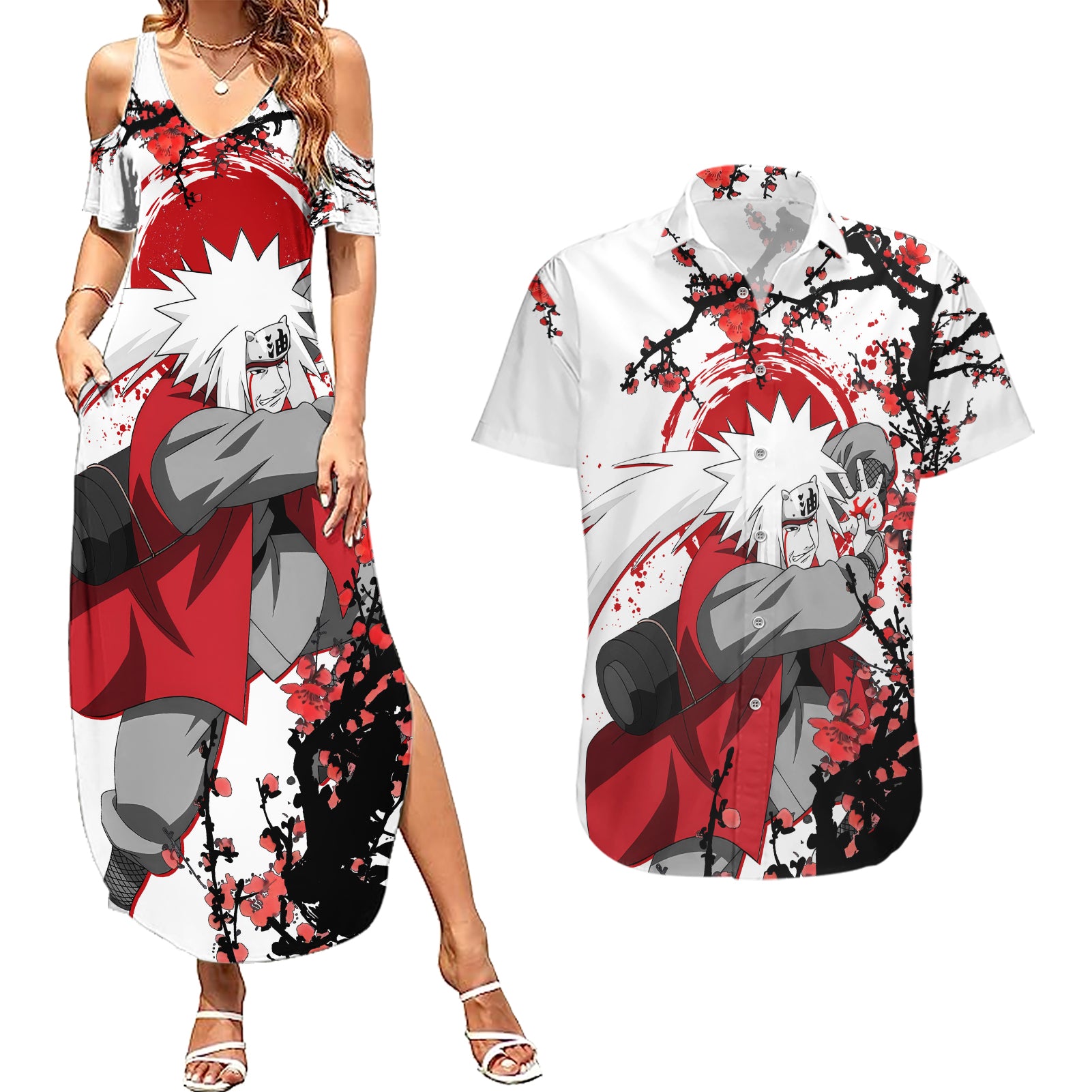 Jiraiya - Japan Style Anime Couples Matching Summer Maxi Dress and Hawaiian Shirt