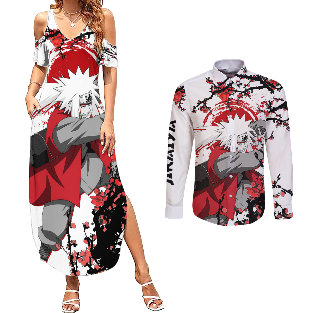 Jiraiya - Japan Style Anime Couples Matching Summer Maxi Dress and Long Sleeve Button Shirt