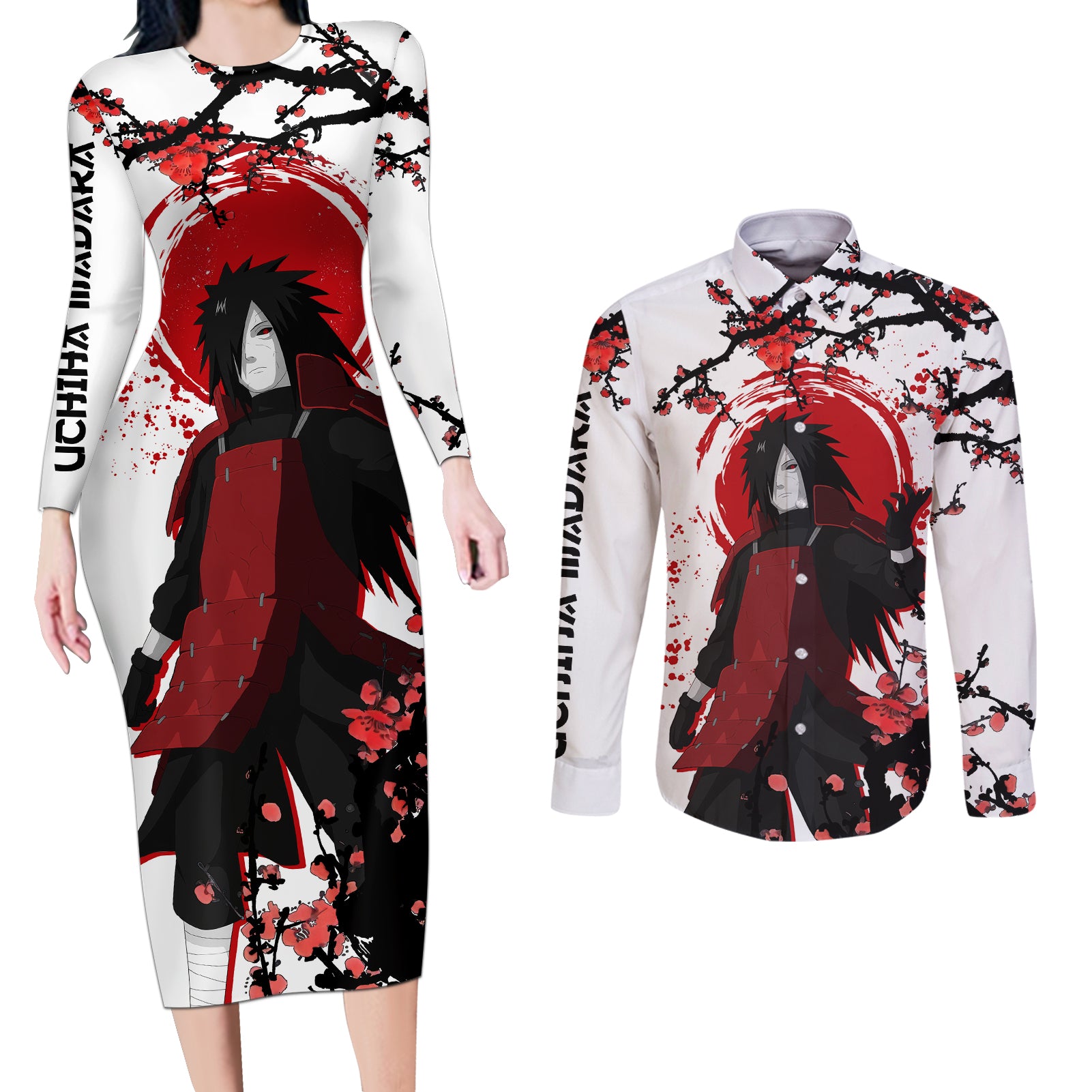 Uchiha Madara - Japan Style Couples Matching Long Sleeve Bodycon Dress and Long Sleeve Button Shirt