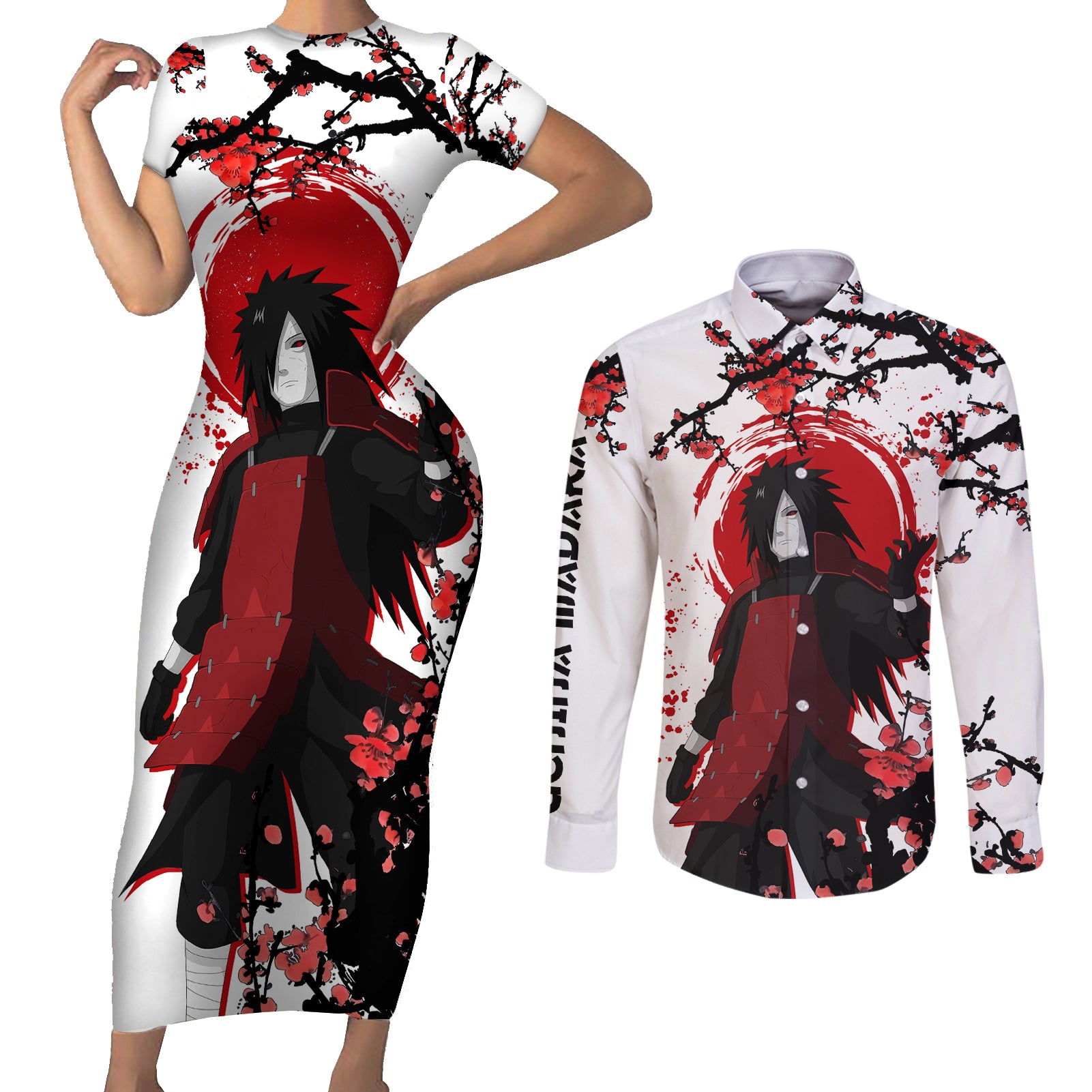 Uchiha Madara - Japan Style Couples Matching Short Sleeve Bodycon Dress and Long Sleeve Button Shirt