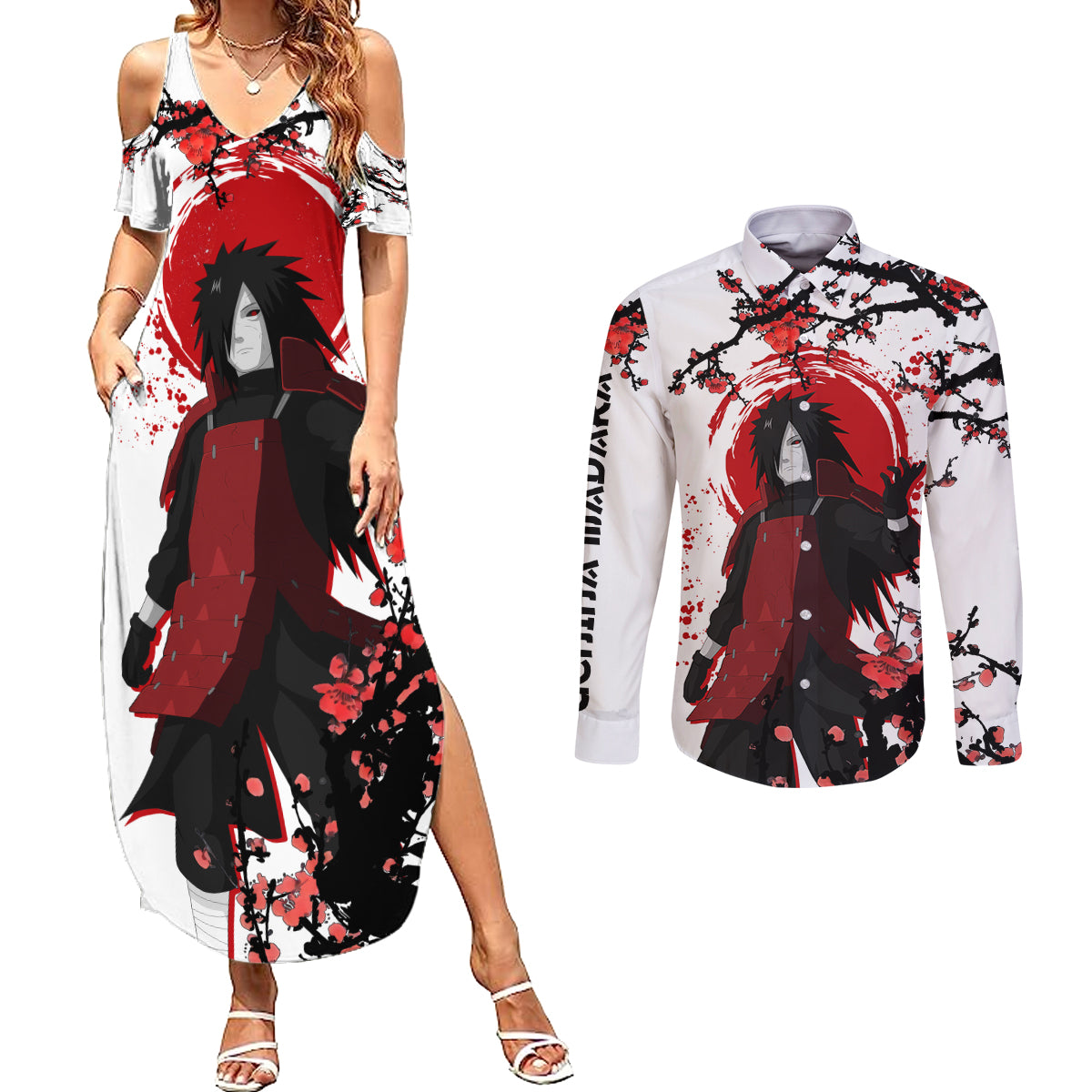 Uchiha Madara - Japan Style Couples Matching Summer Maxi Dress and Long Sleeve Button Shirt