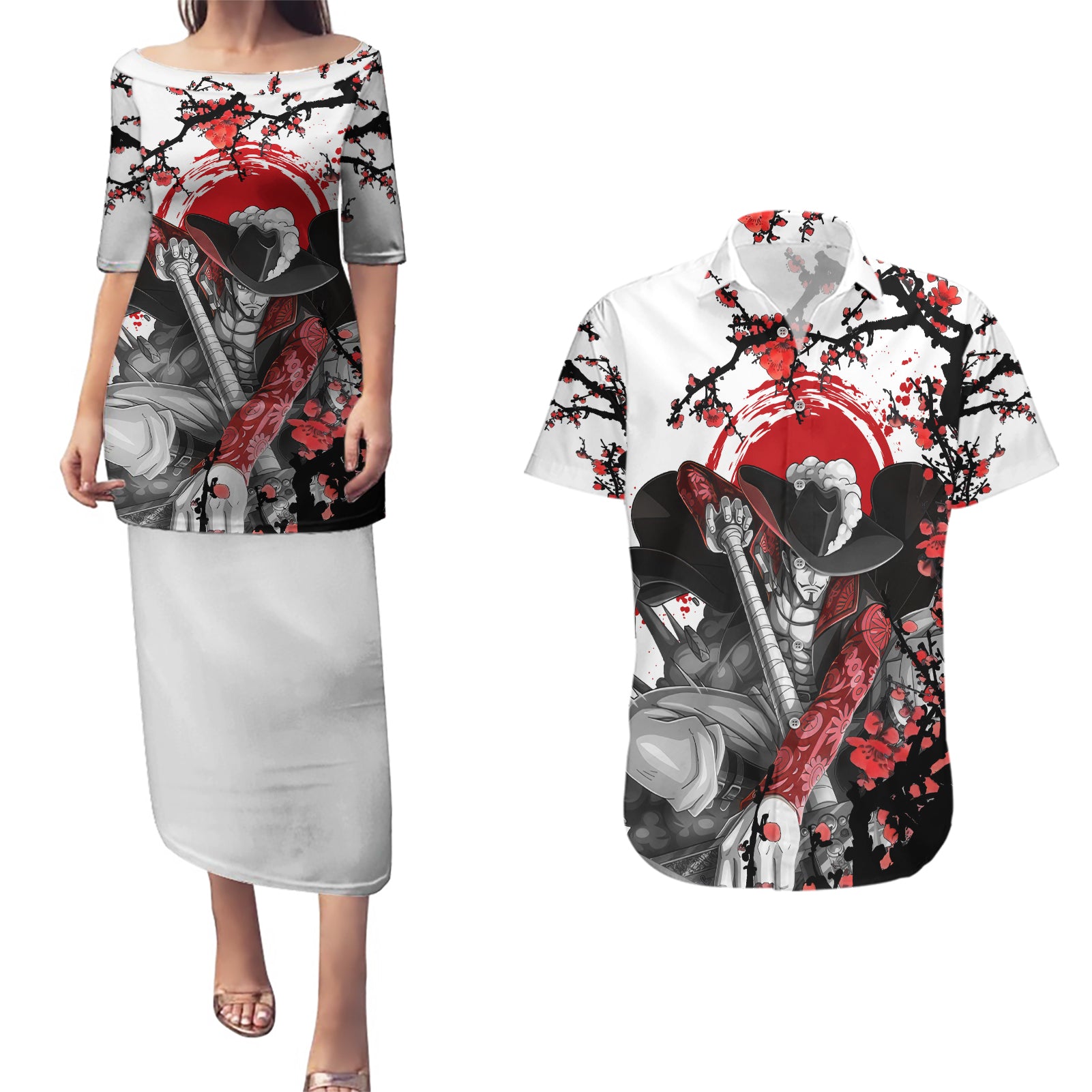 Dracule Mihawk - Japan Style Anime Couples Matching Puletasi and Hawaiian Shirt