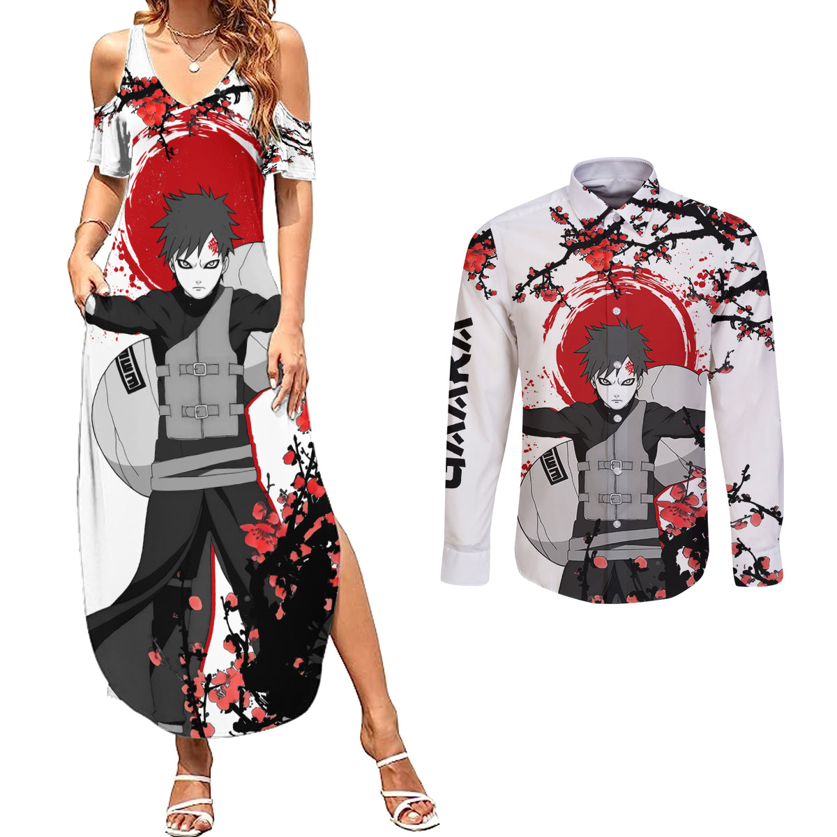 Gaara - Japan Style Anime Couples Matching Summer Maxi Dress and Long Sleeve Button Shirt