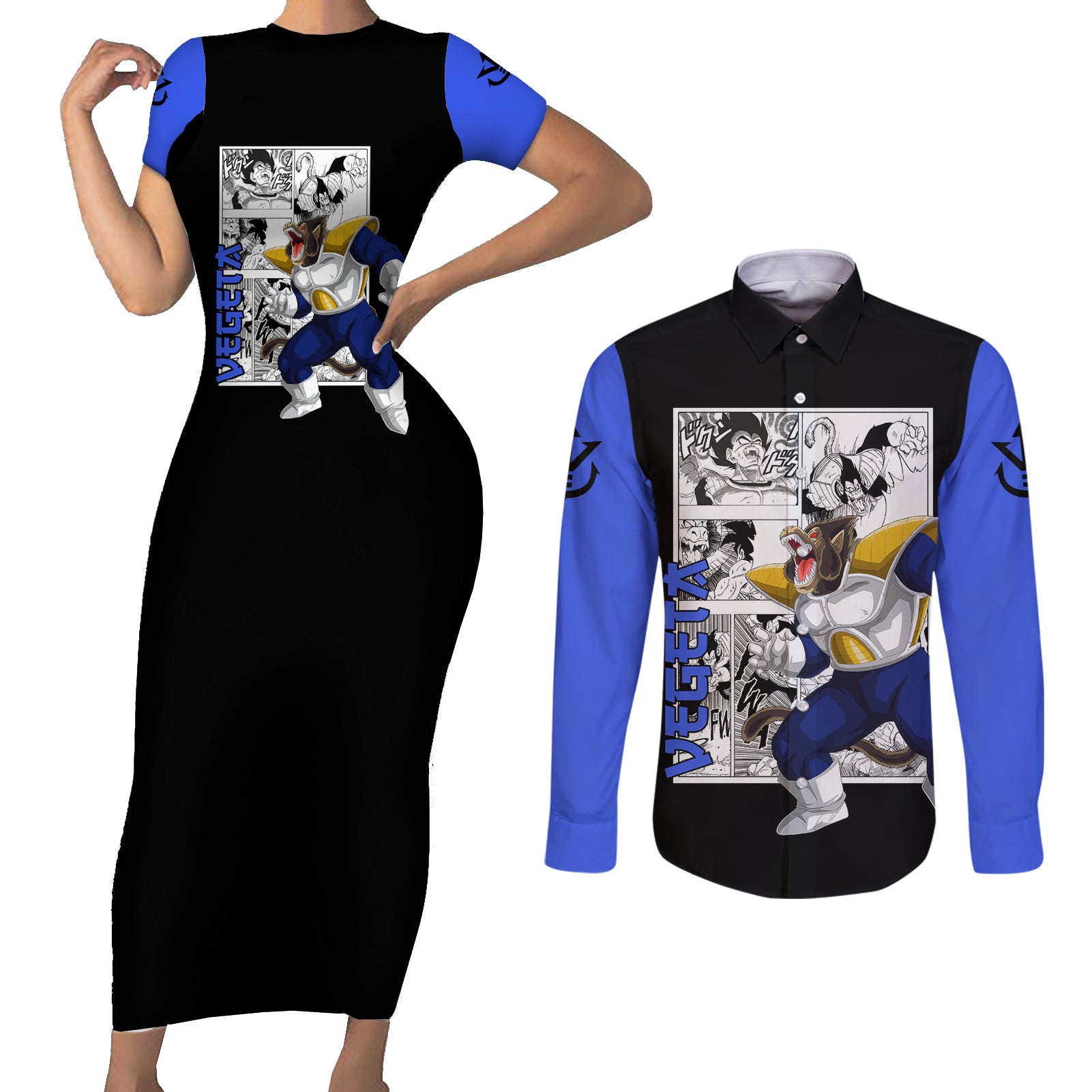 Vegeta Great Ape Couples Matching Short Sleeve Bodycon Dress and Long Sleeve Button Shirt Dragon Ball Mix Anime Manga