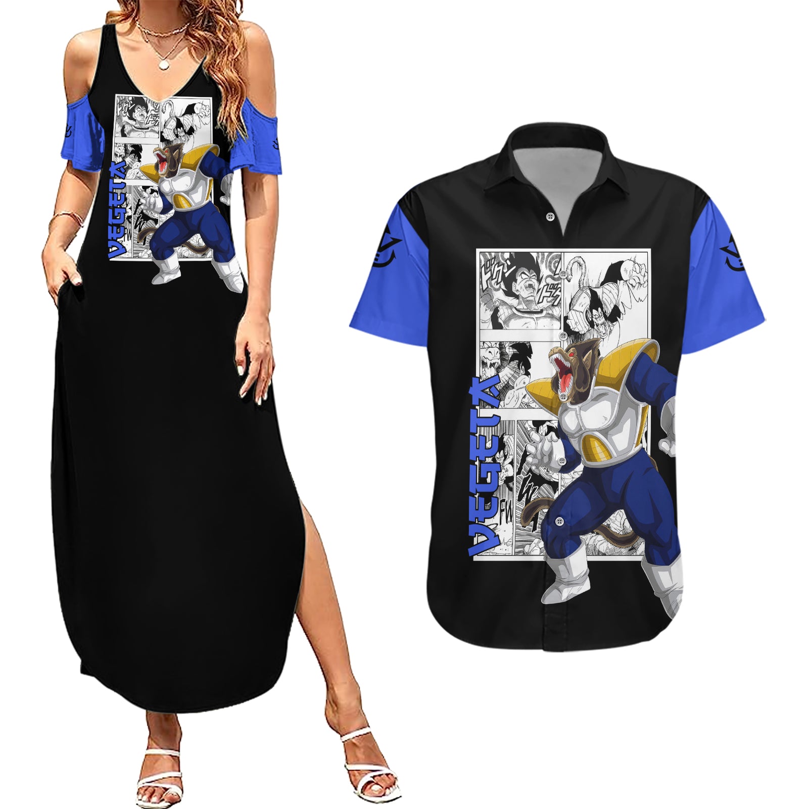 Vegeta Great Ape Couples Matching Summer Maxi Dress and Hawaiian Shirt Dragon Ball Mix Anime Manga