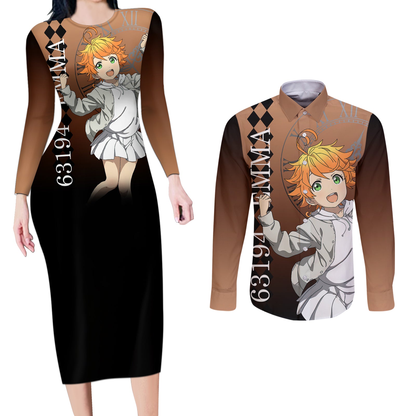 Emma Couples Matching Long Sleeve Bodycon Dress and Long Sleeve Button Shirt The Promised Neverland