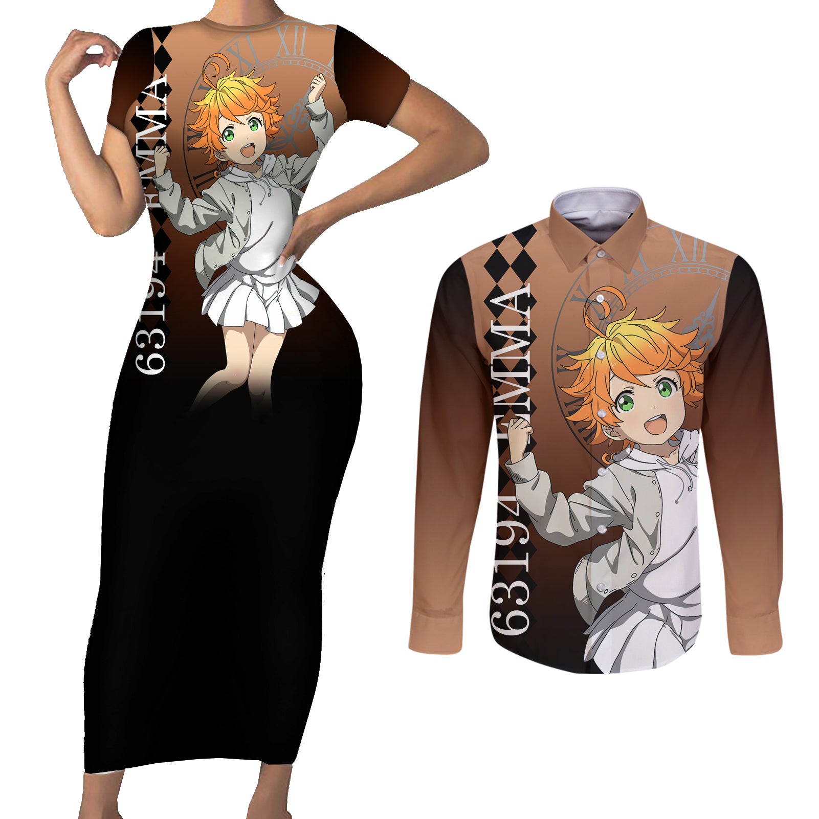 Emma Couples Matching Short Sleeve Bodycon Dress and Long Sleeve Button Shirt The Promised Neverland