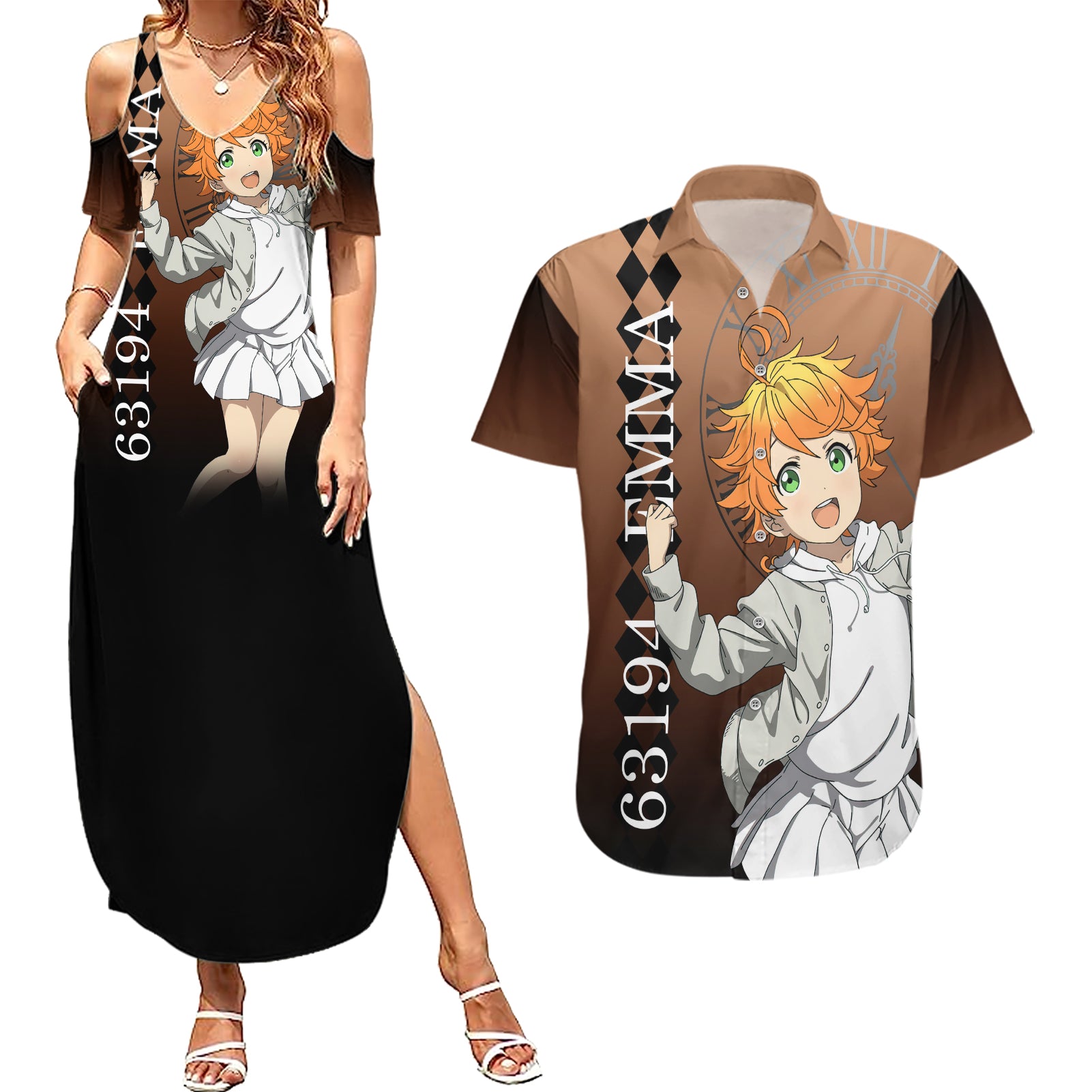 Emma Couples Matching Summer Maxi Dress and Hawaiian Shirt The Promised Neverland