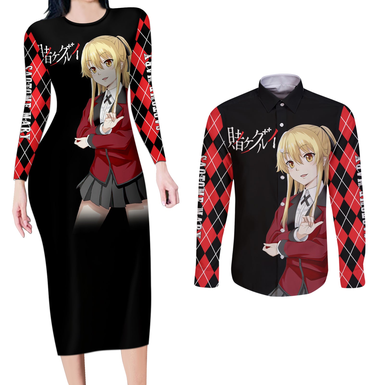 Mary Saotome Couples Matching Long Sleeve Bodycon Dress and Long Sleeve Button Shirt Kakegurui