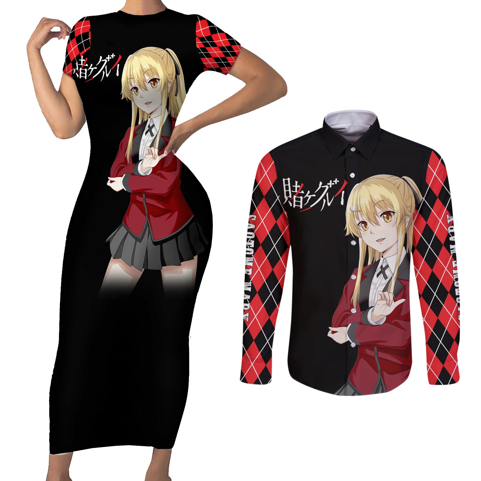 Mary Saotome Couples Matching Short Sleeve Bodycon Dress and Long Sleeve Button Shirt Kakegurui