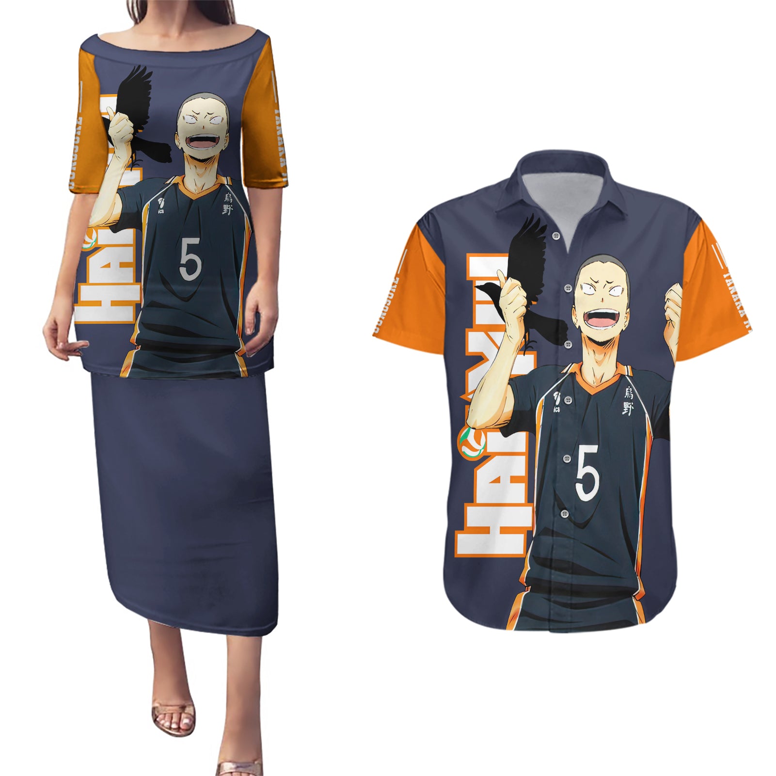 Karasuno Tanaka Couples Matching Puletasi and Hawaiian Shirt Haikyu