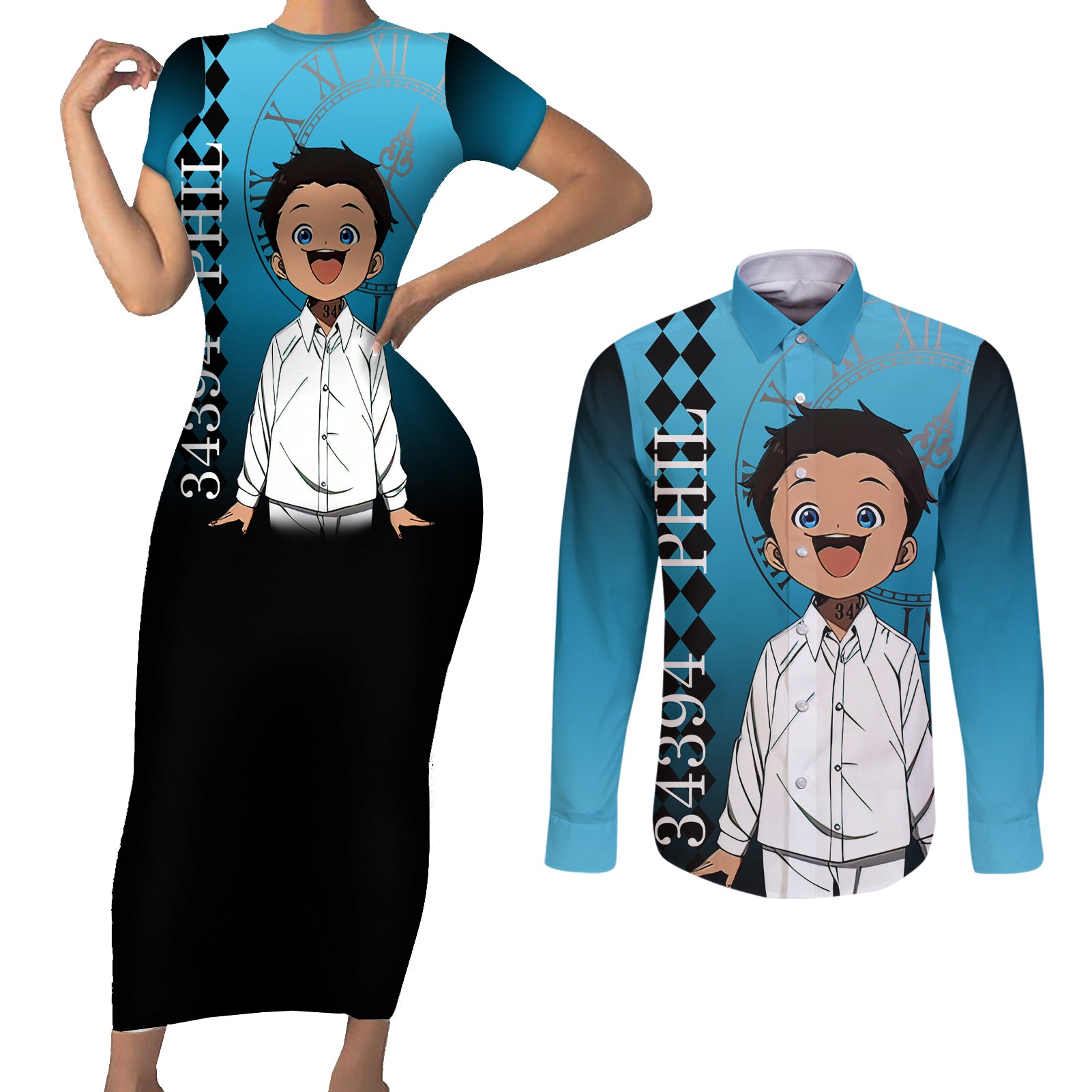 Phil Couples Matching Short Sleeve Bodycon Dress and Long Sleeve Button Shirt The Promised Neverland