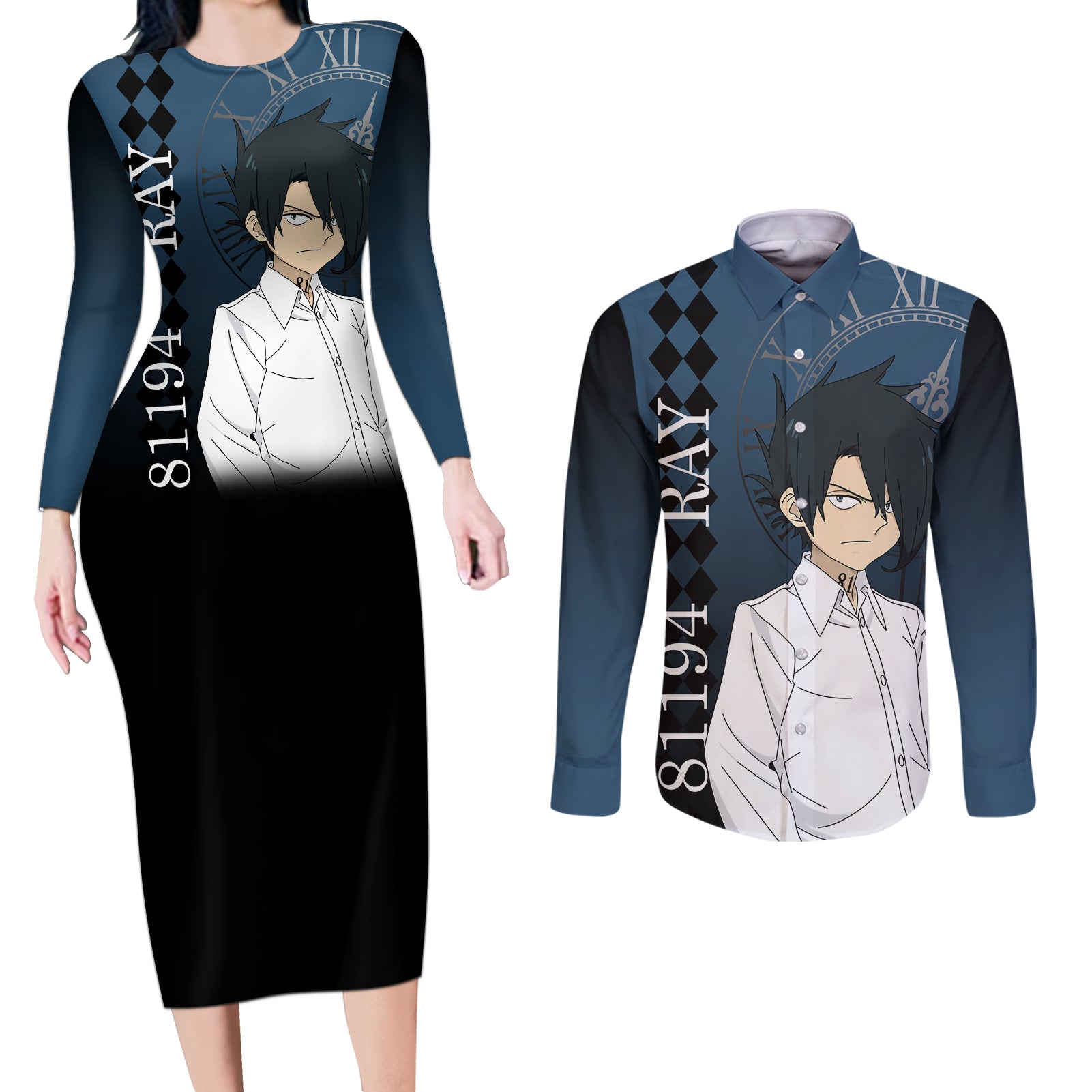 Ray Couples Matching Long Sleeve Bodycon Dress and Long Sleeve Button Shirt The Promised Neverland