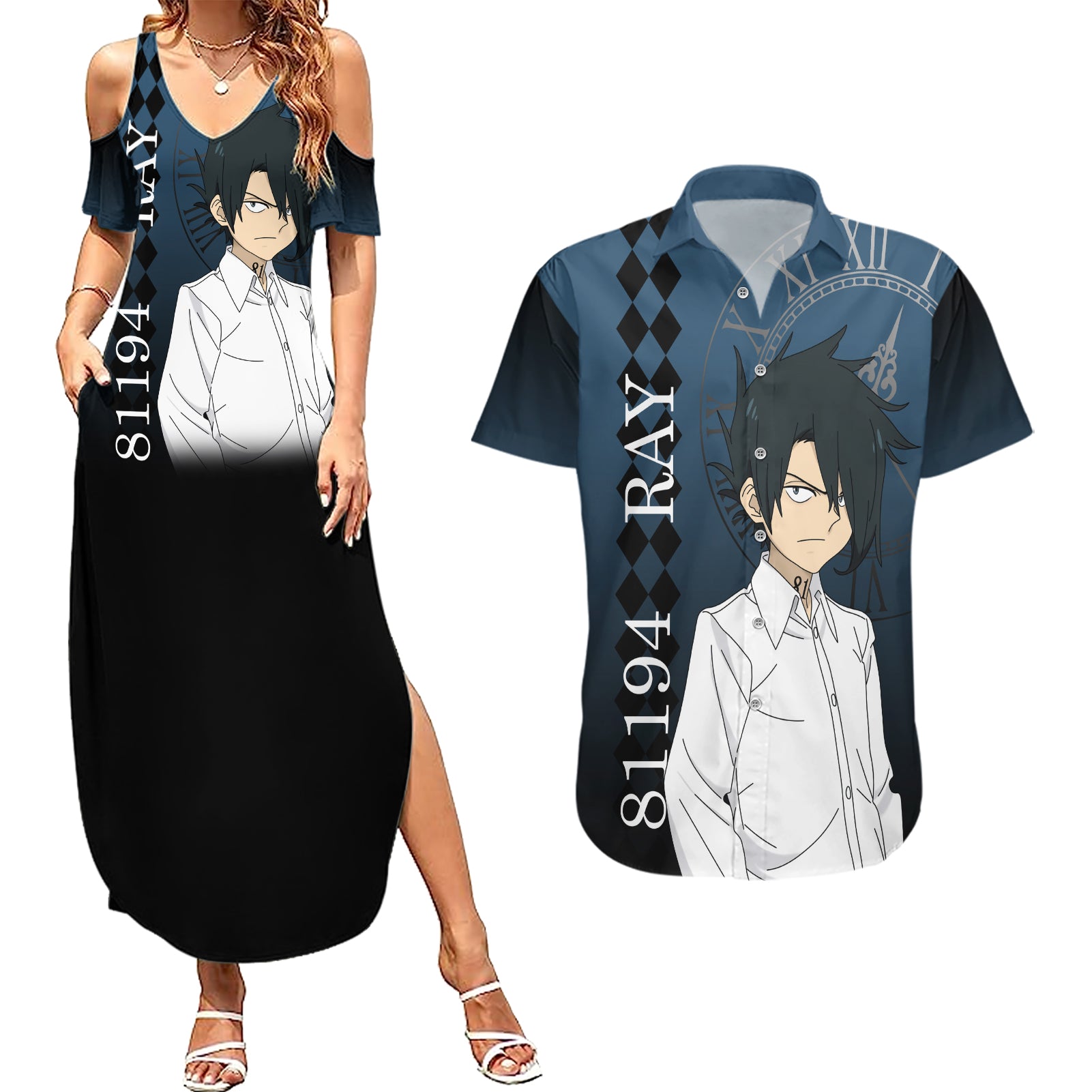 Ray Couples Matching Summer Maxi Dress and Hawaiian Shirt The Promised Neverland