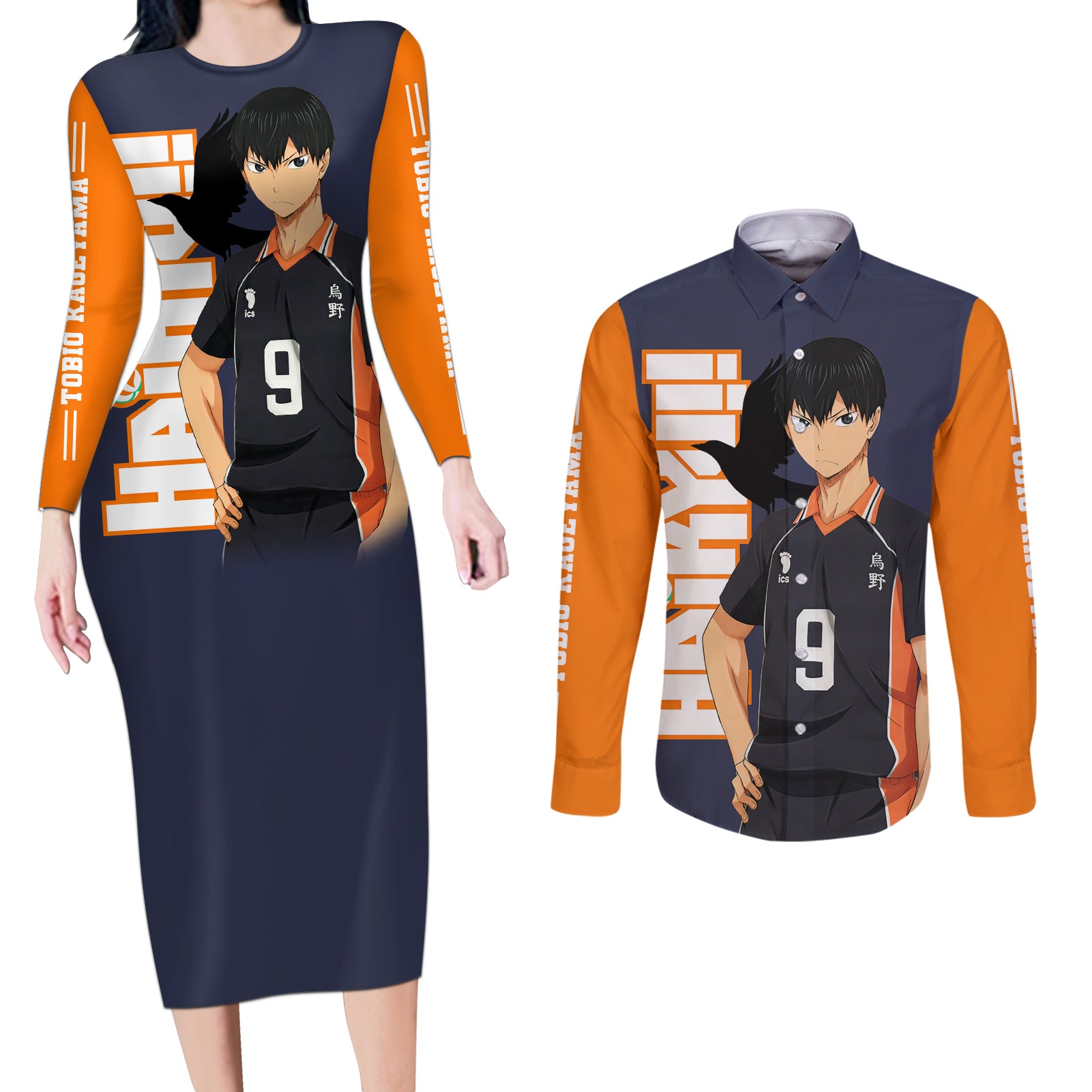 Karasuno Tobio Kageyama Couples Matching Long Sleeve Bodycon Dress and Long Sleeve Button Shirt Haikyu