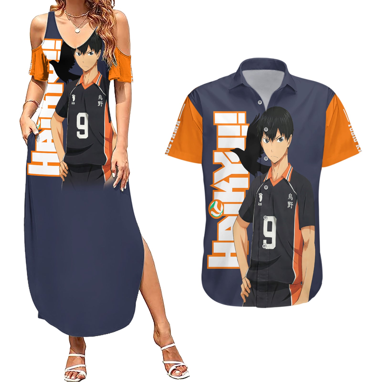 Karasuno Tobio Kageyama Couples Matching Summer Maxi Dress and Hawaiian Shirt Haikyu