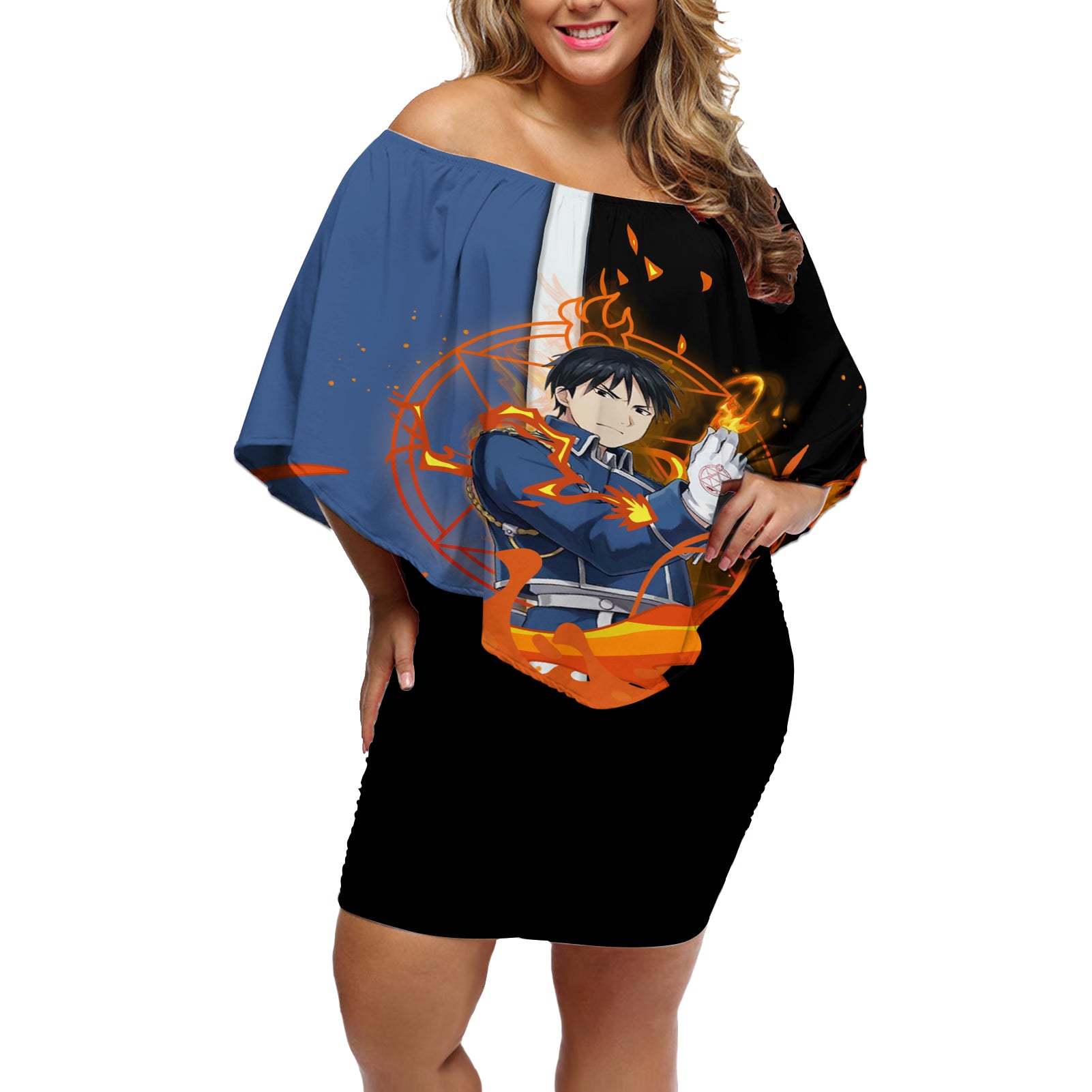 Mustang Roy Fulmetal Achemist Off Shoulder Short Dress Anime Style