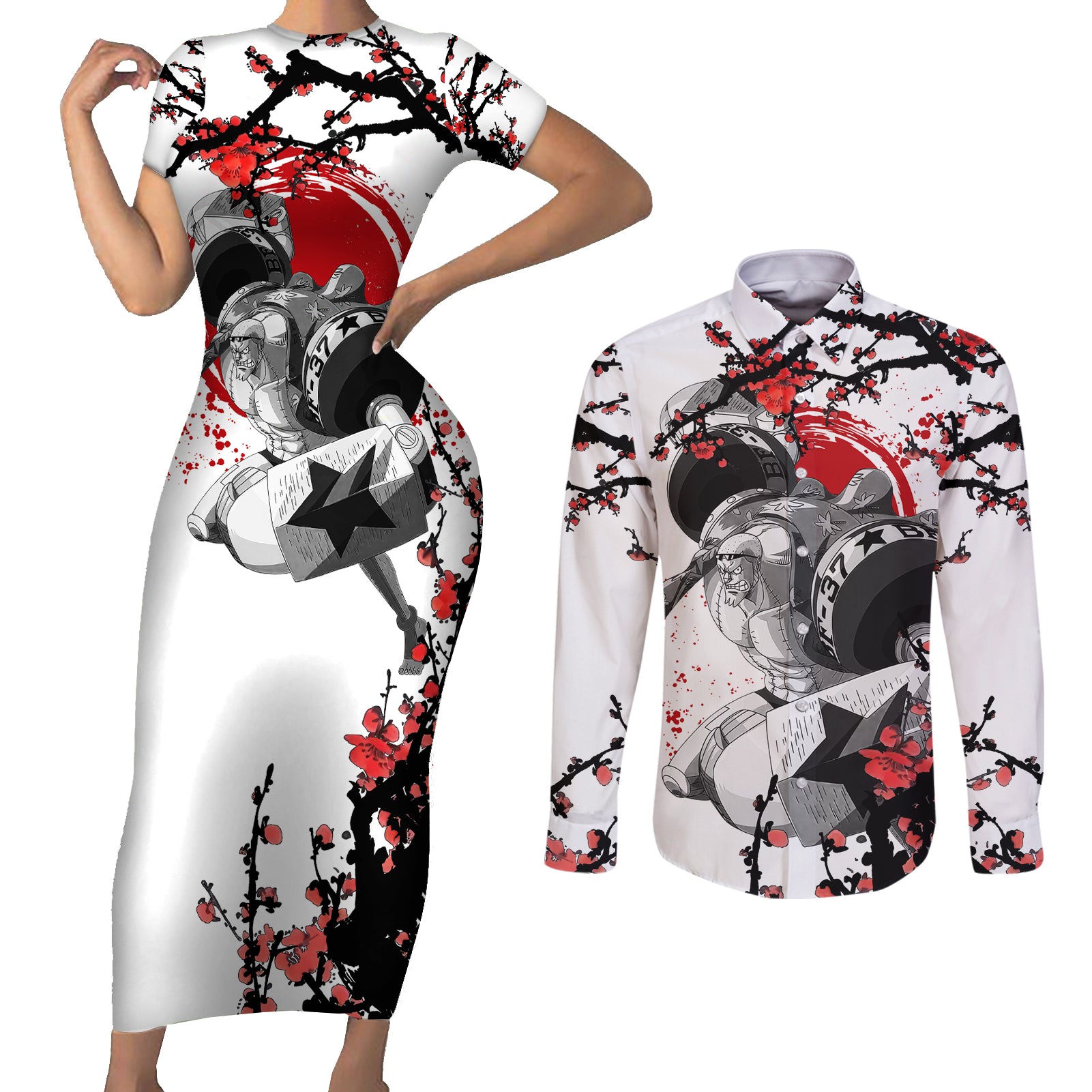 Franky One Piece Couples Matching Short Sleeve Bodycon Dress and Long Sleeve Button Shirt Anime Mix Manga Japan Style