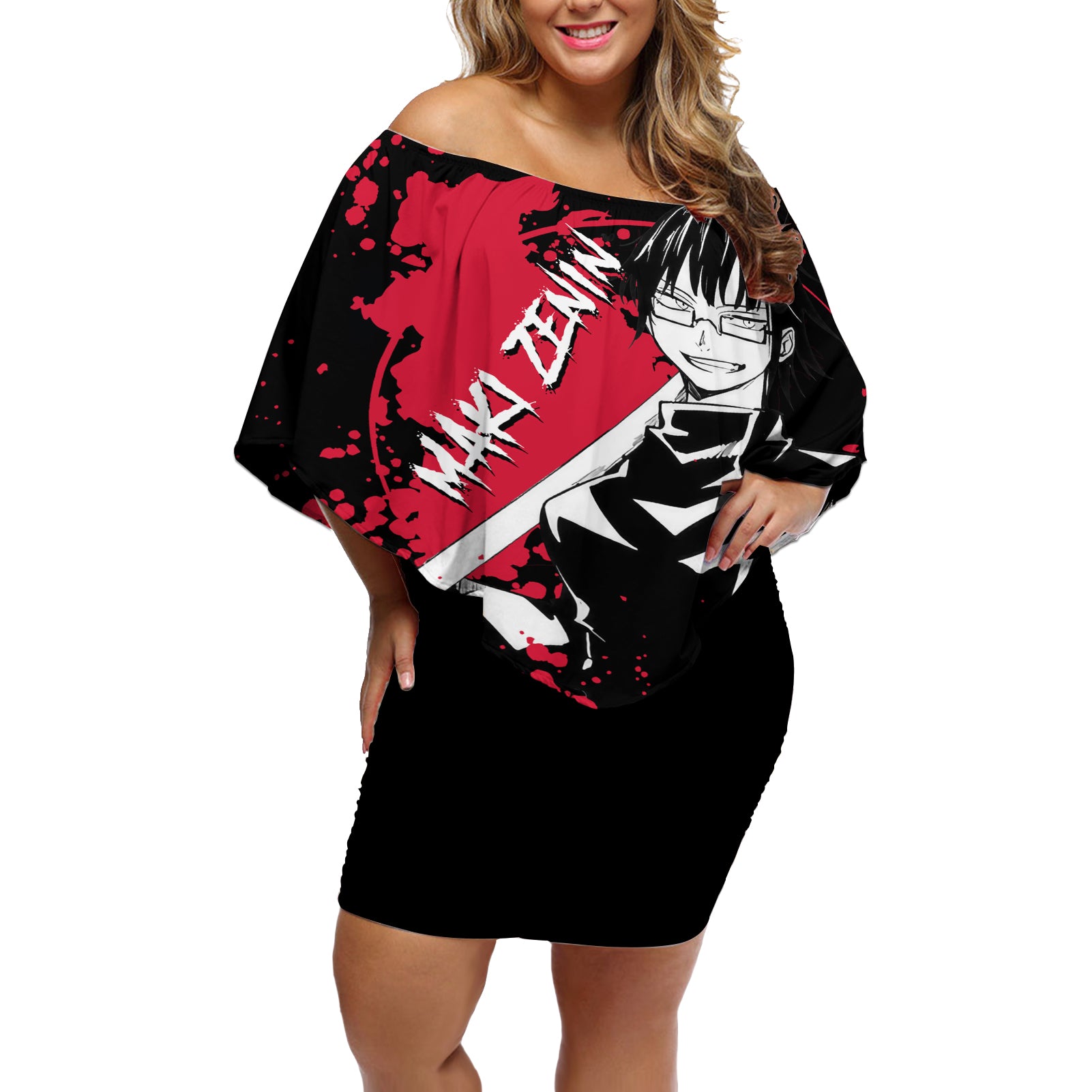 Maki Zenin Jujutsu Kaisen Off Shoulder Short Dress Manga Style Art