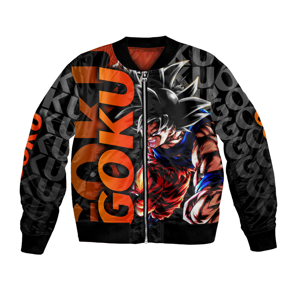 Goku Dragon Ball Bomber Jacket Anime Mix Text Pattern Abstract Style