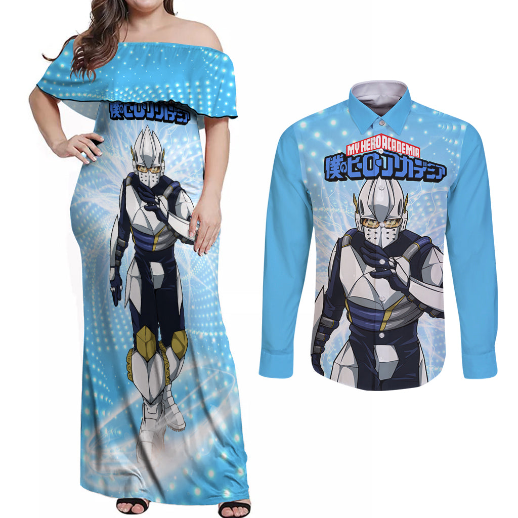 Tenya Lida - My Hero Academia Couples Matching Off Shoulder Maxi Dress and Long Sleeve Button Shirt Anime Style