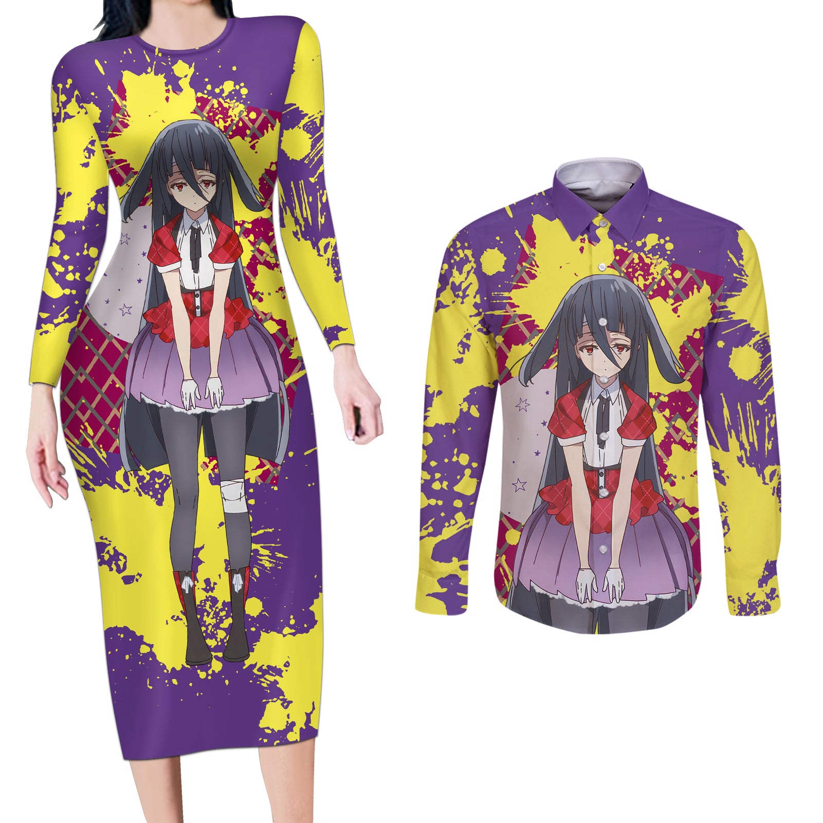 Zombie Land Saga Tae Yamada Couples Matching Long Sleeve Bodycon Dress and Long Sleeve Button Shirt Anime Style