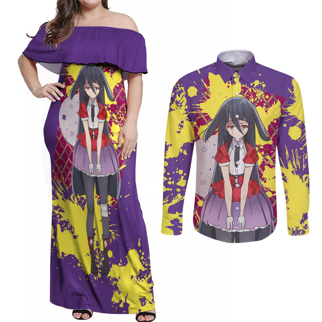 Zombie Land Saga Tae Yamada Couples Matching Off Shoulder Maxi Dress and Long Sleeve Button Shirt Anime Style