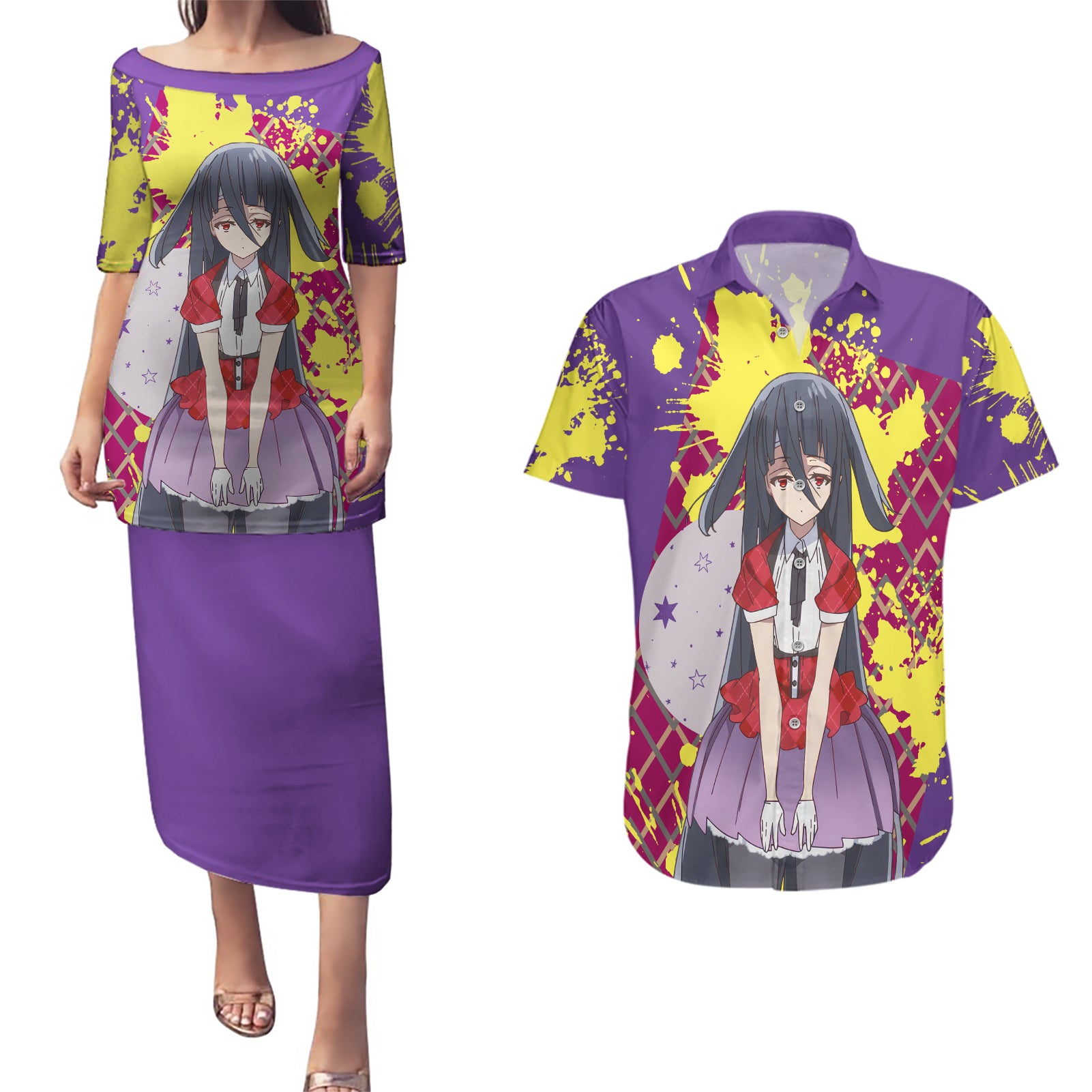 Zombie Land Saga Tae Yamada Couples Matching Puletasi and Hawaiian Shirt Anime Style