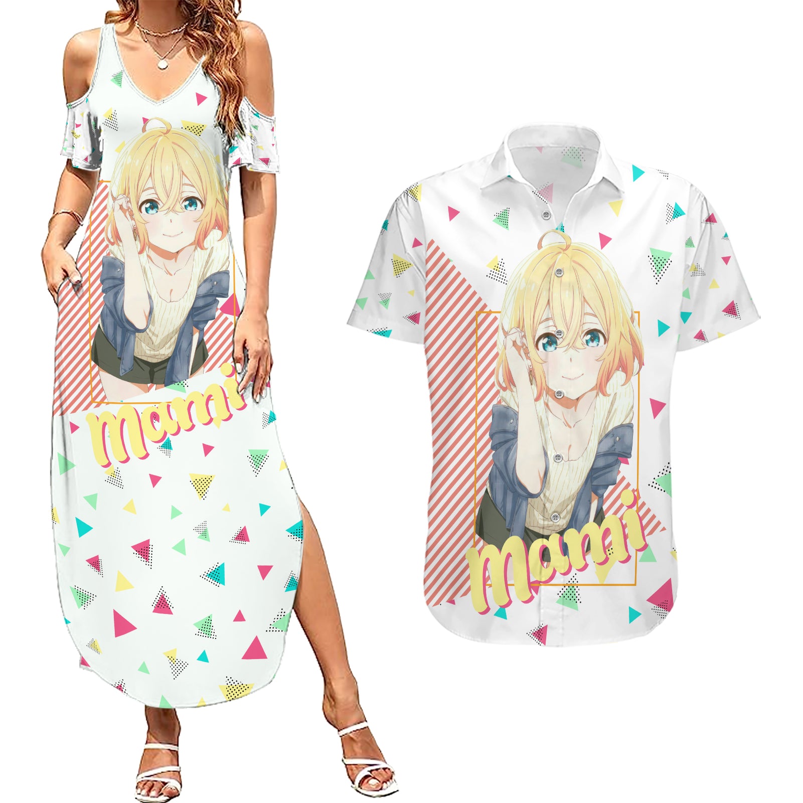 Rent A Girlfriend Mami Nanami Couples Matching Summer Maxi Dress and Hawaiian Shirt Anime Style