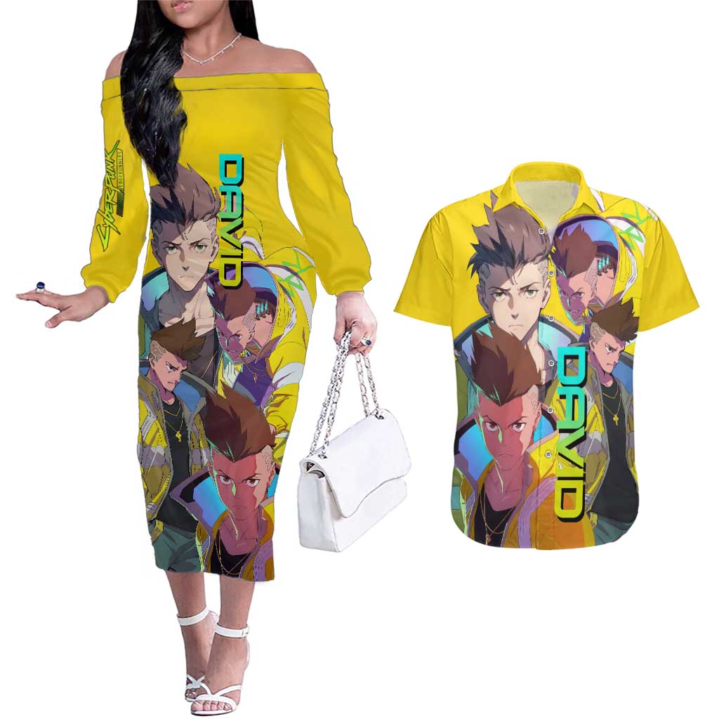 David Martinez - Cyberpunk: Edgerunners Couples Matching Off The Shoulder Long Sleeve Dress and Hawaiian Shirt Anime Style