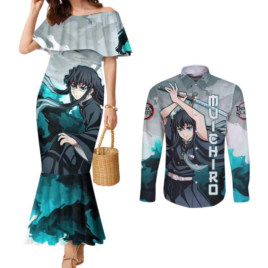 Muichiro Tokito - Demon Slayer Couples Matching Mermaid Dress and Long Sleeve Button Shirt Anime Style