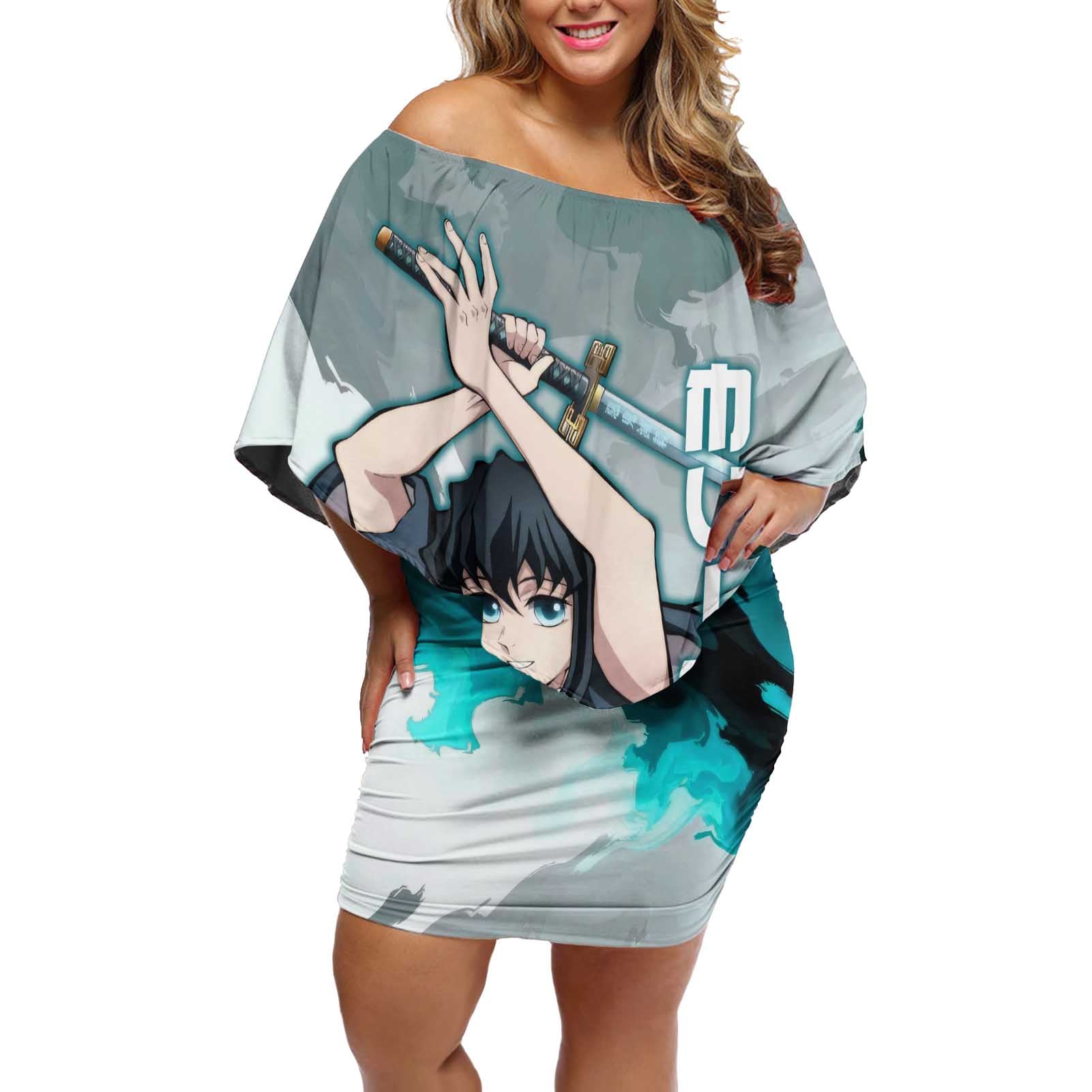 Muichiro Tokito - Demon Slayer Off Shoulder Short Dress Anime Style