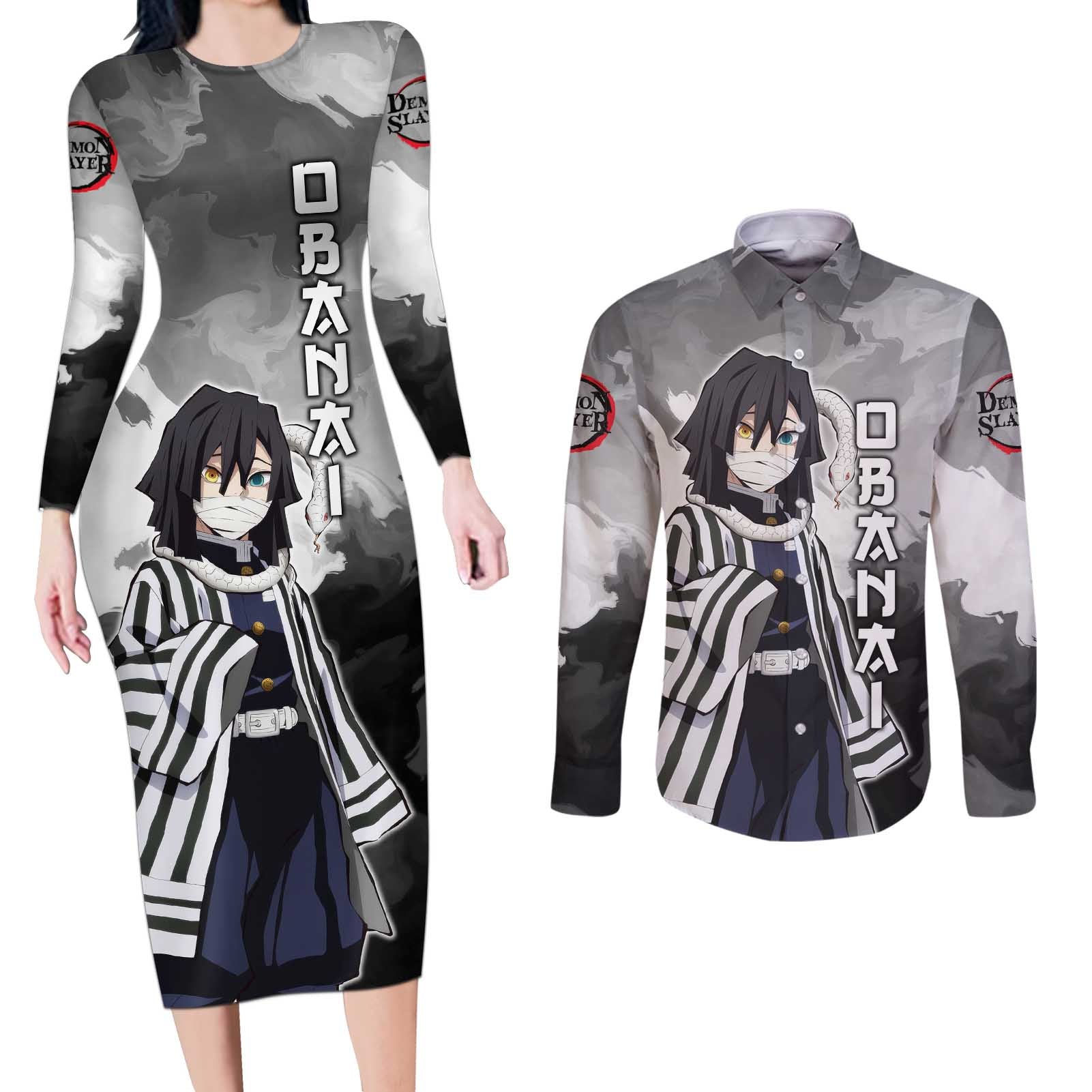 Obanai Iguro - Demon Slayer Couples Matching Long Sleeve Bodycon Dress and Long Sleeve Button Shirt Anime Style