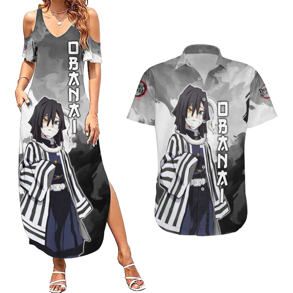 Obanai Iguro - Demon Slayer Couples Matching Summer Maxi Dress and Hawaiian Shirt Anime Style