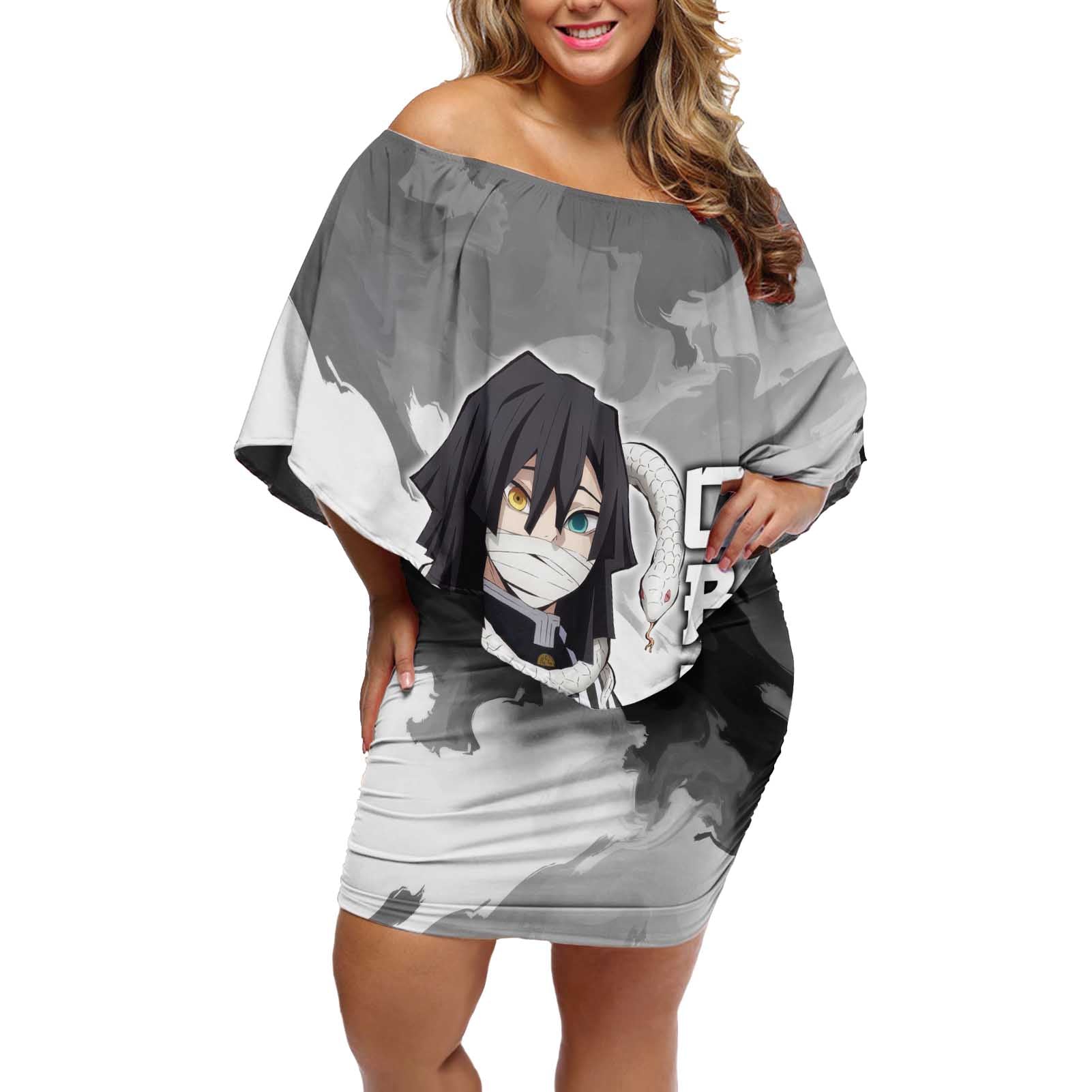 Obanai Iguro - Demon Slayer Off Shoulder Short Dress Anime Style