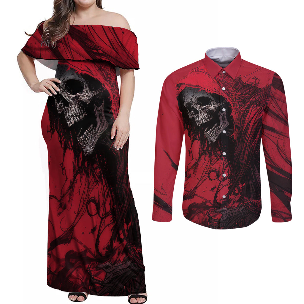 skull-death-couples-matching-off-shoulder-maxi-dress-and-long-sleeve-button-shirts-your-time