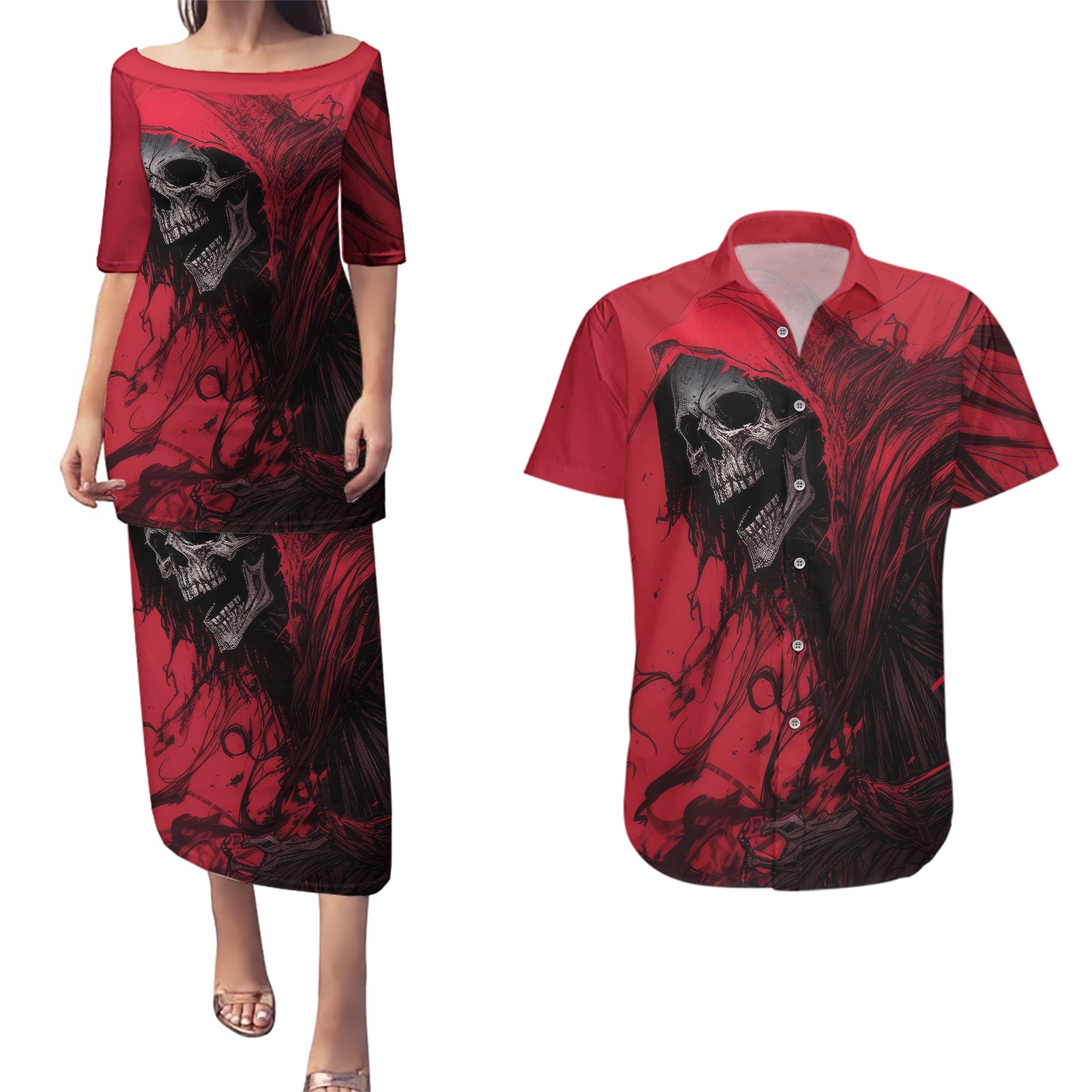 skull-death-couples-matching-puletasi-dress-and-hawaiian-shirt-your-time