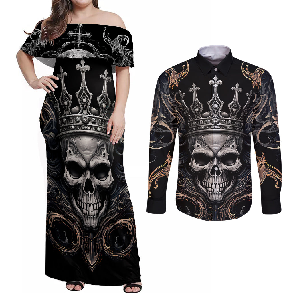 skull-fantasy-couples-matching-off-shoulder-maxi-dress-and-long-sleeve-button-shirts-who-needs-inner-demons-when-you-are-the-demon